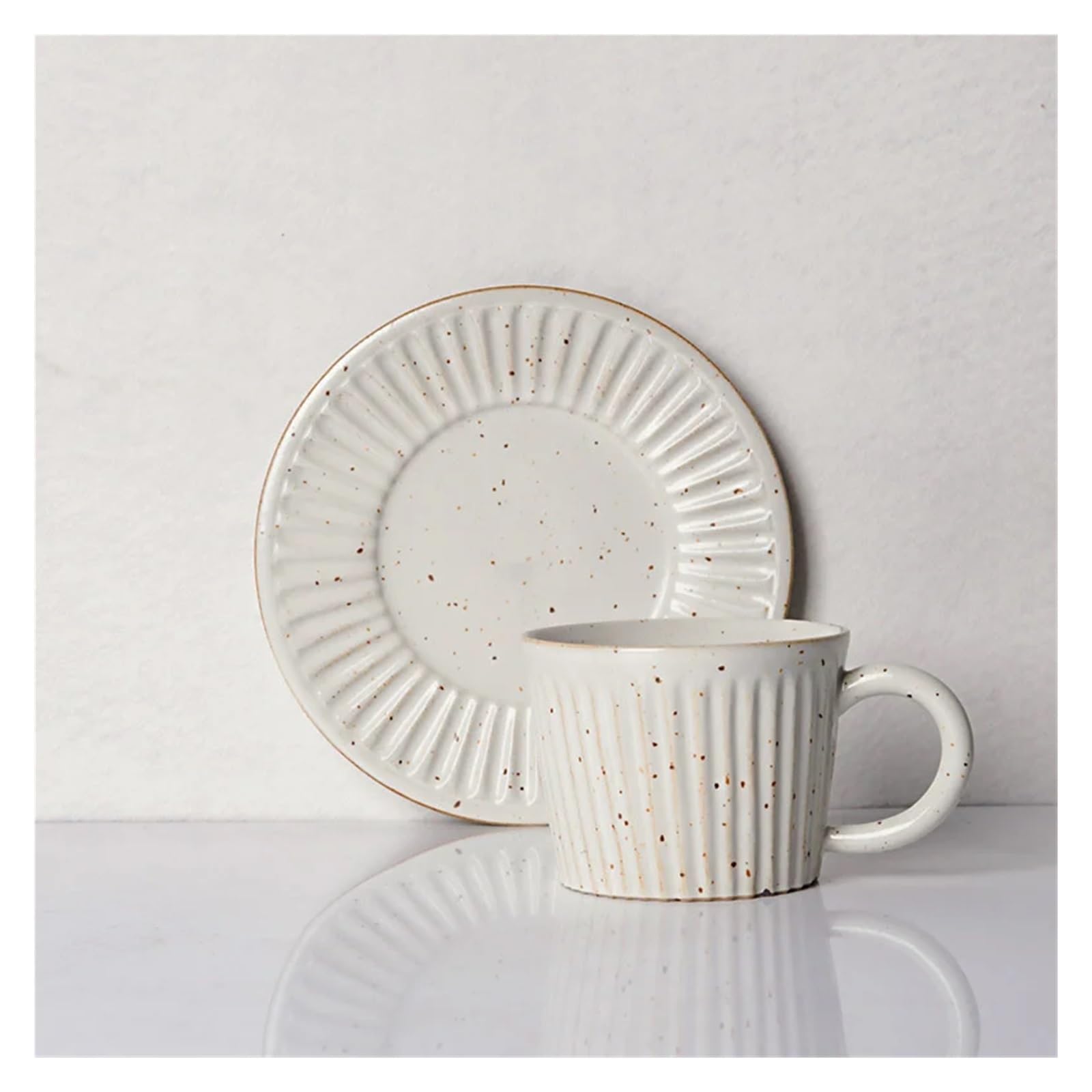Juego de Taza y Plato de Café Juego de Taza y platillo de café de cerámica, 150 ml, Taza de café Reutilizable de cerámica Rugosa con Vetas Verticales(Black Coffee Cup)