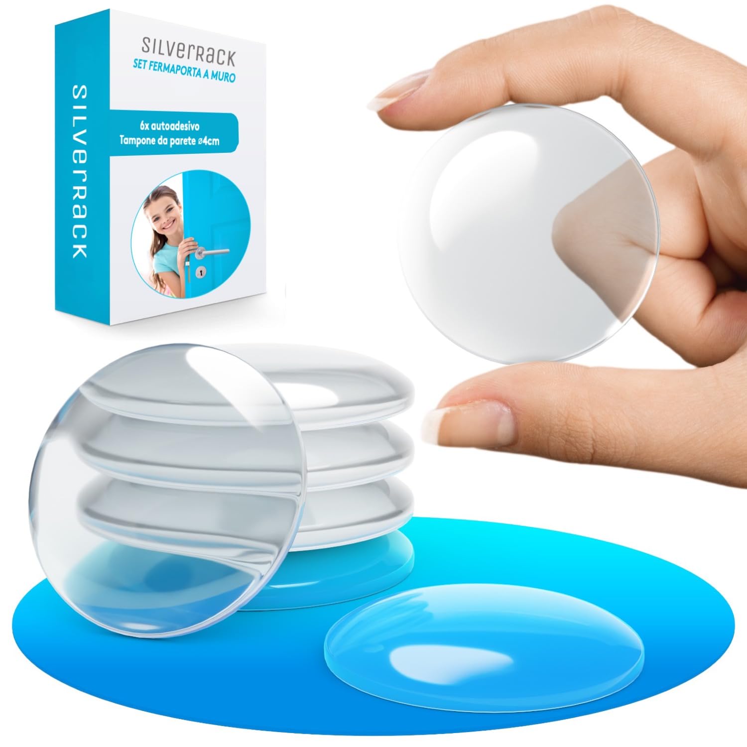 SilverRack Fermaporta Adesivo da Muro Bianco [6 pezzi] – Paracolpi Porta per Proteggere Pareti – Gommini per Porte come Fermaporta da Pavimento o da Maniglia – Proteggi Maniglia Porta – Ferma Porte