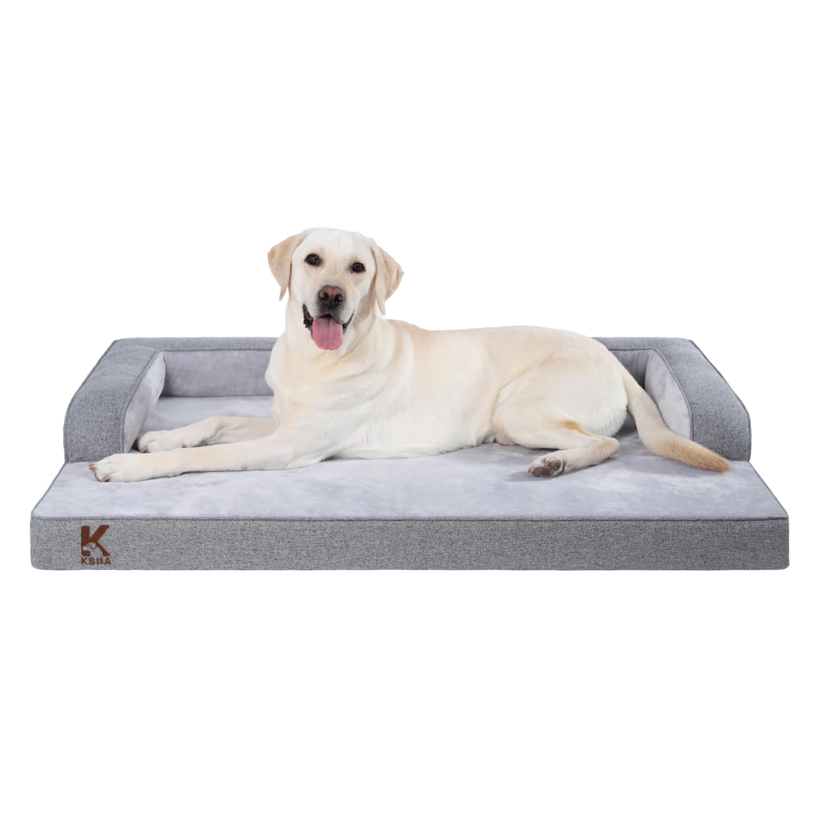 KSIIA Cuccia Cane Interno Cuscino Cane Sfoderabile e Lavabile, Ortopedica e Impermeabile con Base Antiscivolo, Con Cuscino a Forma di U, Grigio, 119x81x19cm