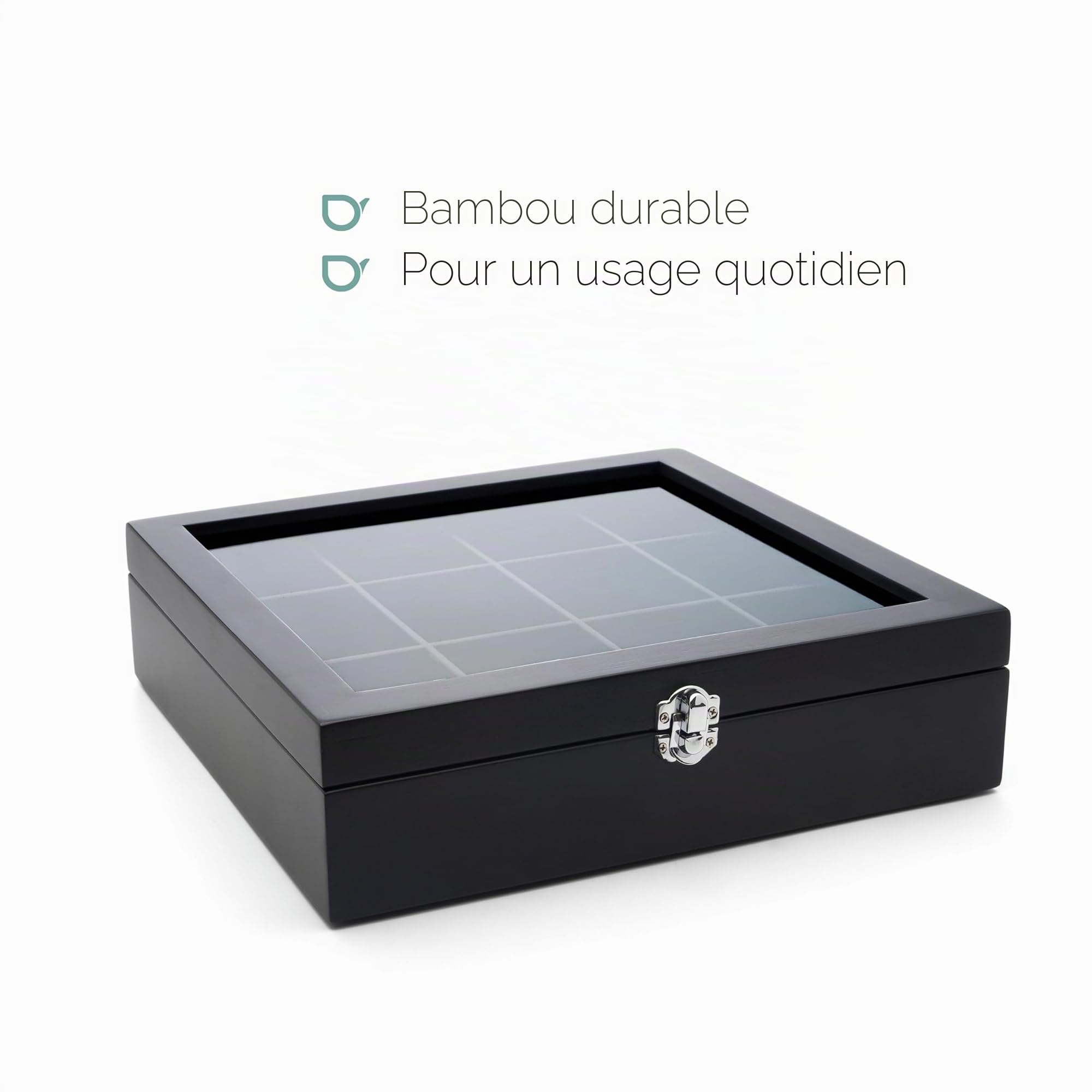 Bredemeijer - Boîte à thé 12 compartiments avec fenêtre - Bambou - Noir
