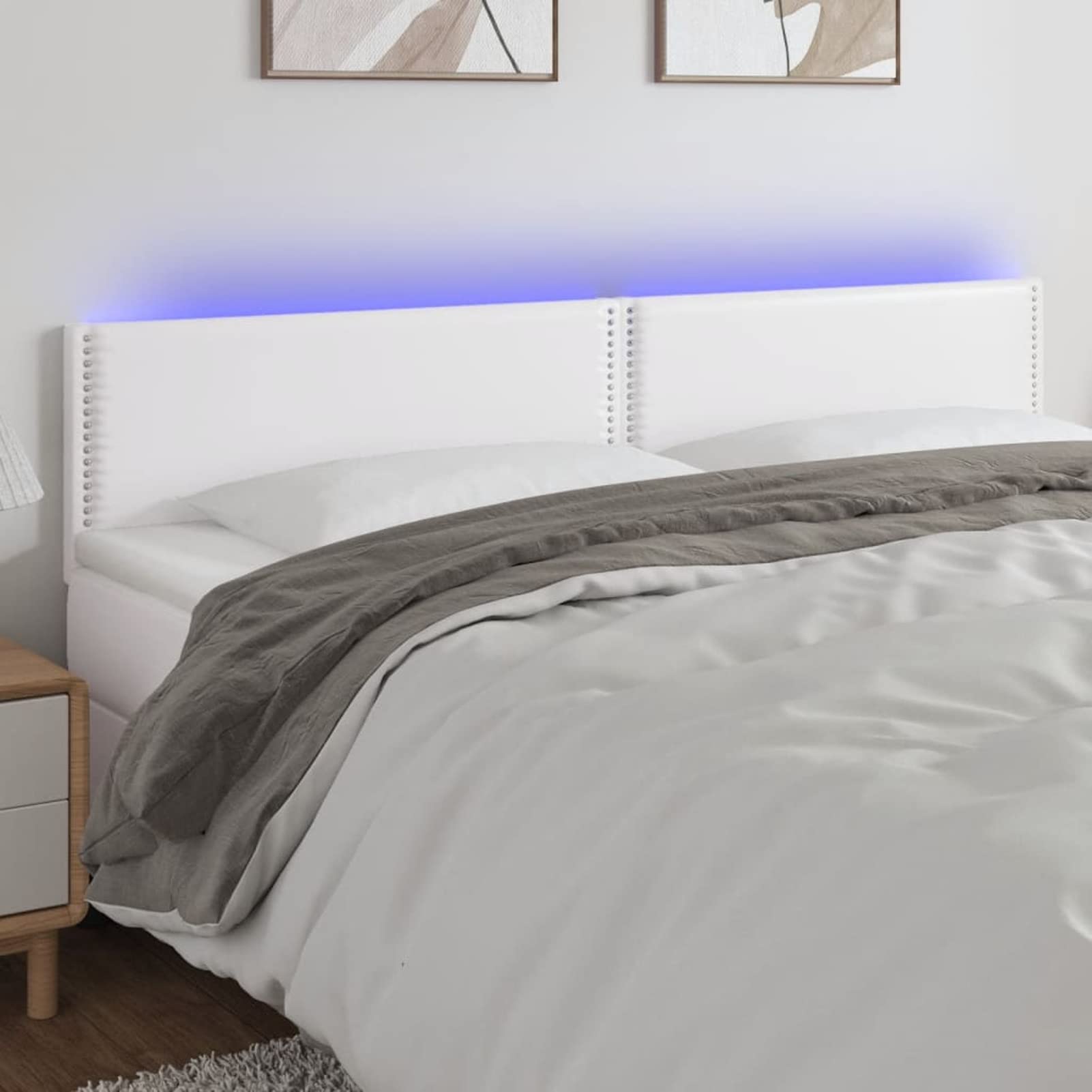 LAPOOH Cabecero con LED, Cabeceros Cama, Cabeceros Moderno, Muebles Habitacion, Cabezales Cama, Cama Cabeza, Mueble Cabecero, Cuero sintético Blanco 160x5x78/88 cm