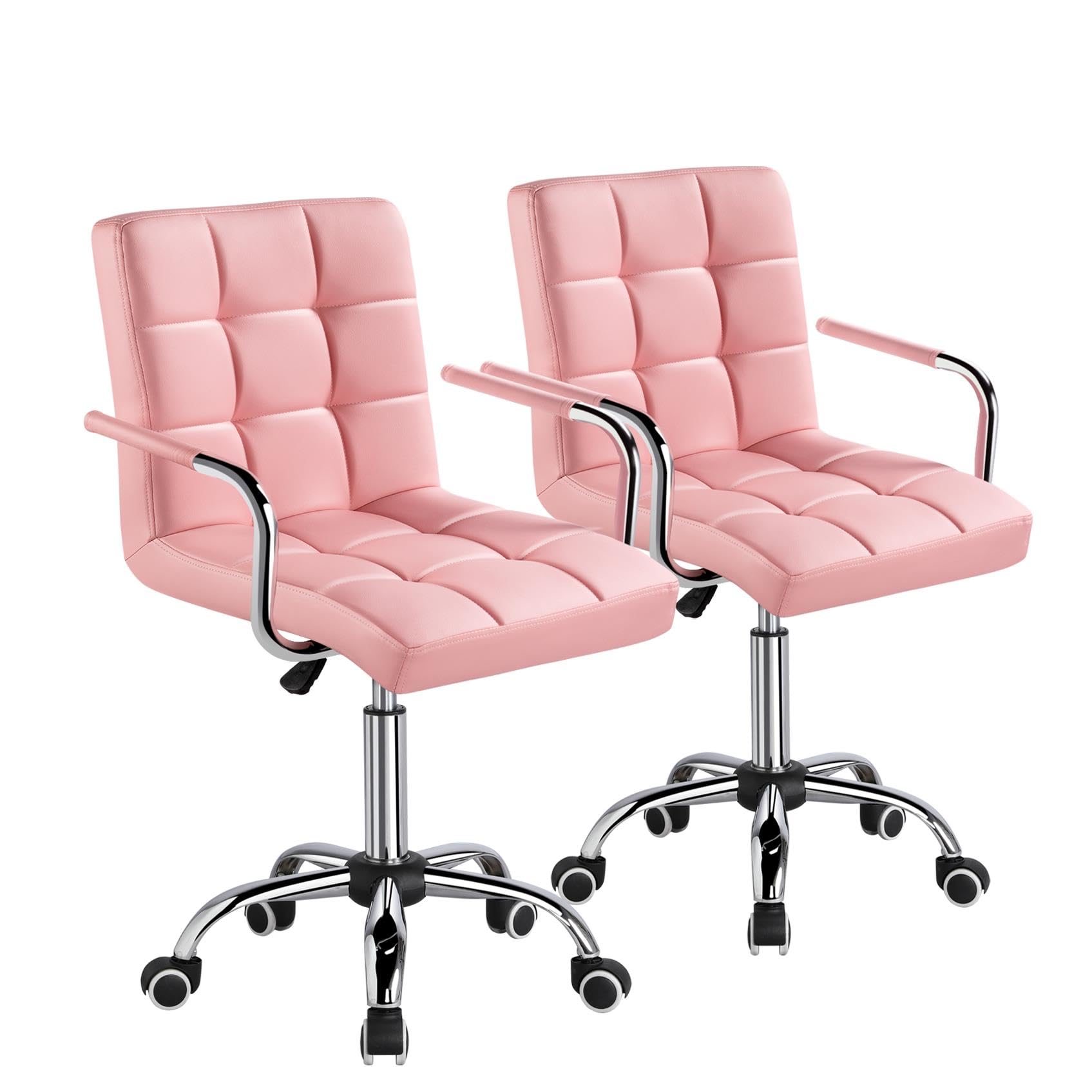 Yaheetech PU Leather Office Chair Ergonmic Desk Chair Task Chair with Adjustable Height and Rollong Wheels for Home and Office, Pink