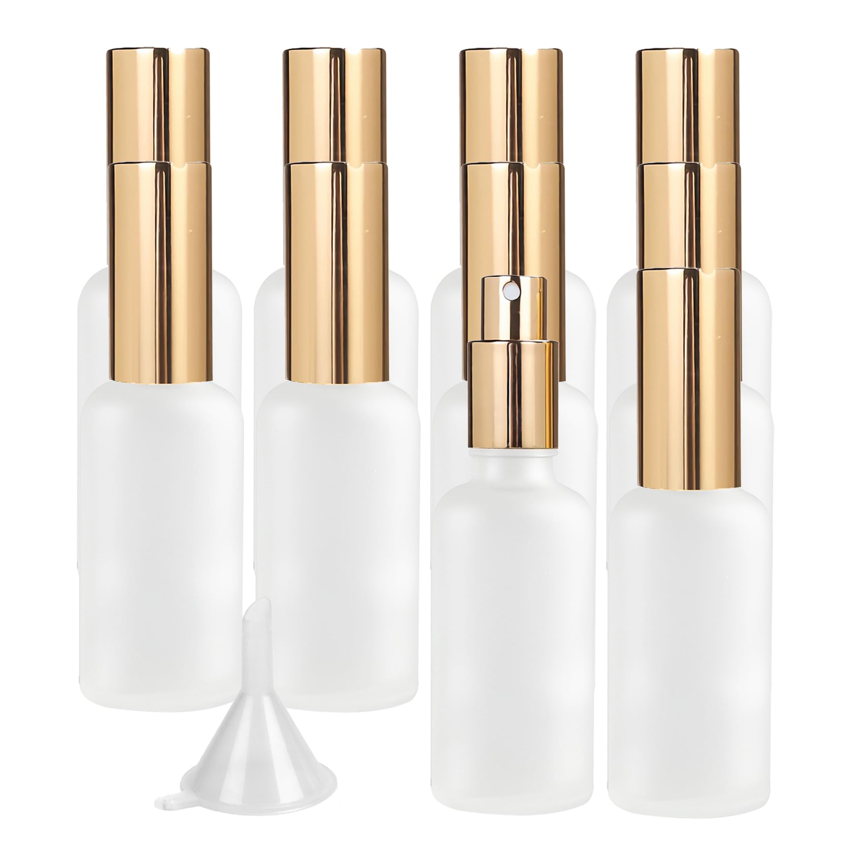 24 Stück, 50ml Matt Transparent Glas Nachfüllbar Parfümzerstäuber mit Gold Deckeln Sprühflasche Portable Sprühflasche für Reisen Ätherische Öle Parfüm Zubehör
