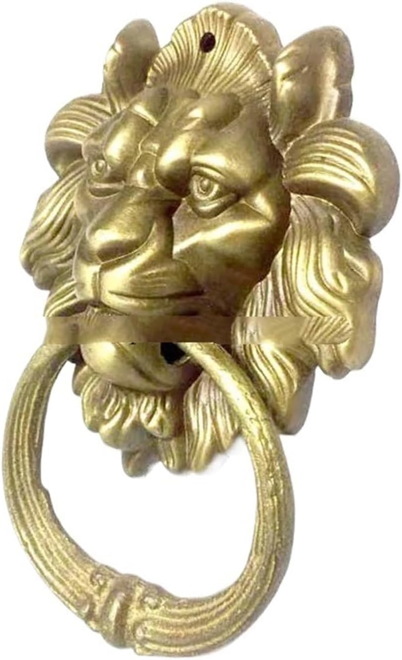 Zhaoqin A Door Knocker Elegant Brass Casting Lion Head Knocker Solid Wood Vill Courtyard Gate Ring Door Handle Pulls Knob Decoration(A)