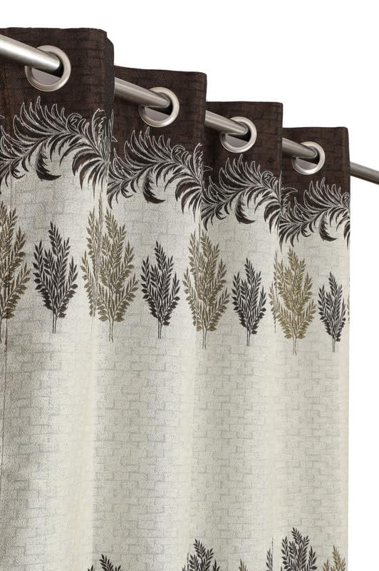 Image of Exporthub Jacquard Jute Curtains 9 feet Long Set of 2 Piece Brown Room Darkening Eyelet Long Door Curtain - for Living Room and Bedroom (EHSPR975 94)