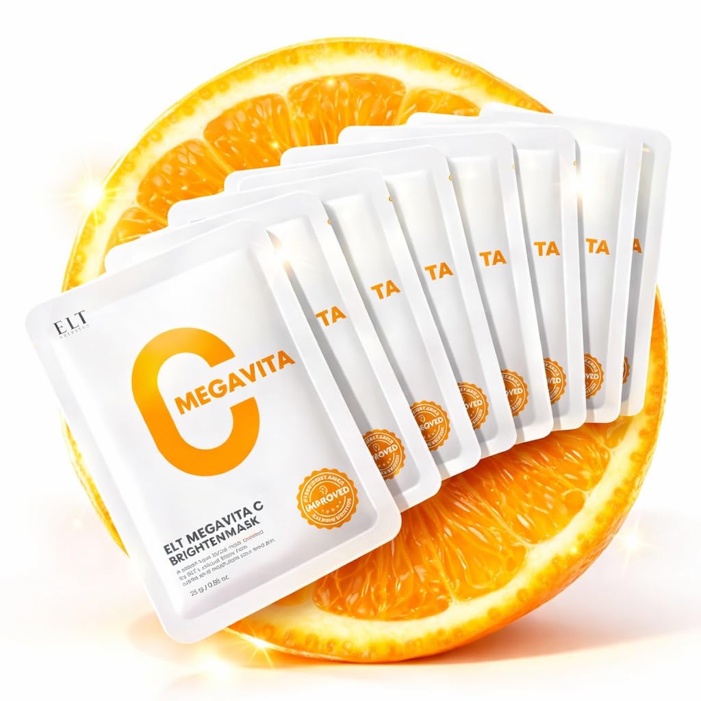 ELT Mega Vitamin C Sheet Mask 10Pack - Brightening, Hydrating, Wrinkle care - Korean Face Mask with Niacinamide, Vitamin C & Hyaluronic Acid - Vegan