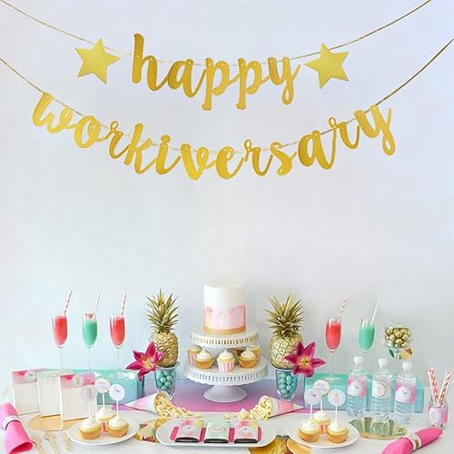 Miniatura 3 de JENSENLIN Cartel de Happy Workiversary, letrero de papel dorado con purpurina para fiesta de trabajo, oficina, fiesta, decoración de fiesta de