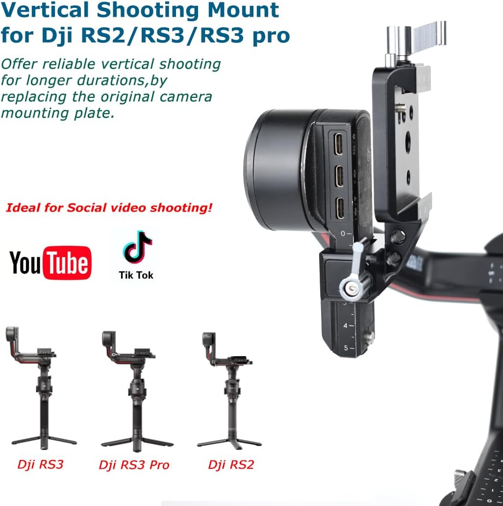 Vertical Camera Mount for DJI RS2, RS3, RS3 Pro - Gimbal Vertical Shooting Camera Adapter for YouTube Tiktok Social Media DJI Stabilizer Accessories (Integrated-V)