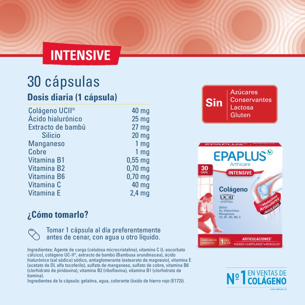 EPAPLUS Arthicare | Intensive UC-II® 40 mg | Colágeno Tipo II No Desnaturalizado para el Cuidado Articular Intensivo | Con Ácido Hialurónico y Silicio | Vitaminas y Minerales | 30 Cápsulas