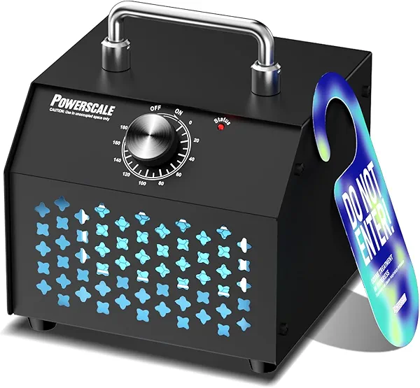 Powerscale Ozone Generator 55,000 mg/h, Compact, 10s Safety Evacuation, Precision Electronic Control, O3 Odor Eliminator for Home, Car, Pet Smell, and Basement up to 2400 Sq.Ft - OZE1, Black
