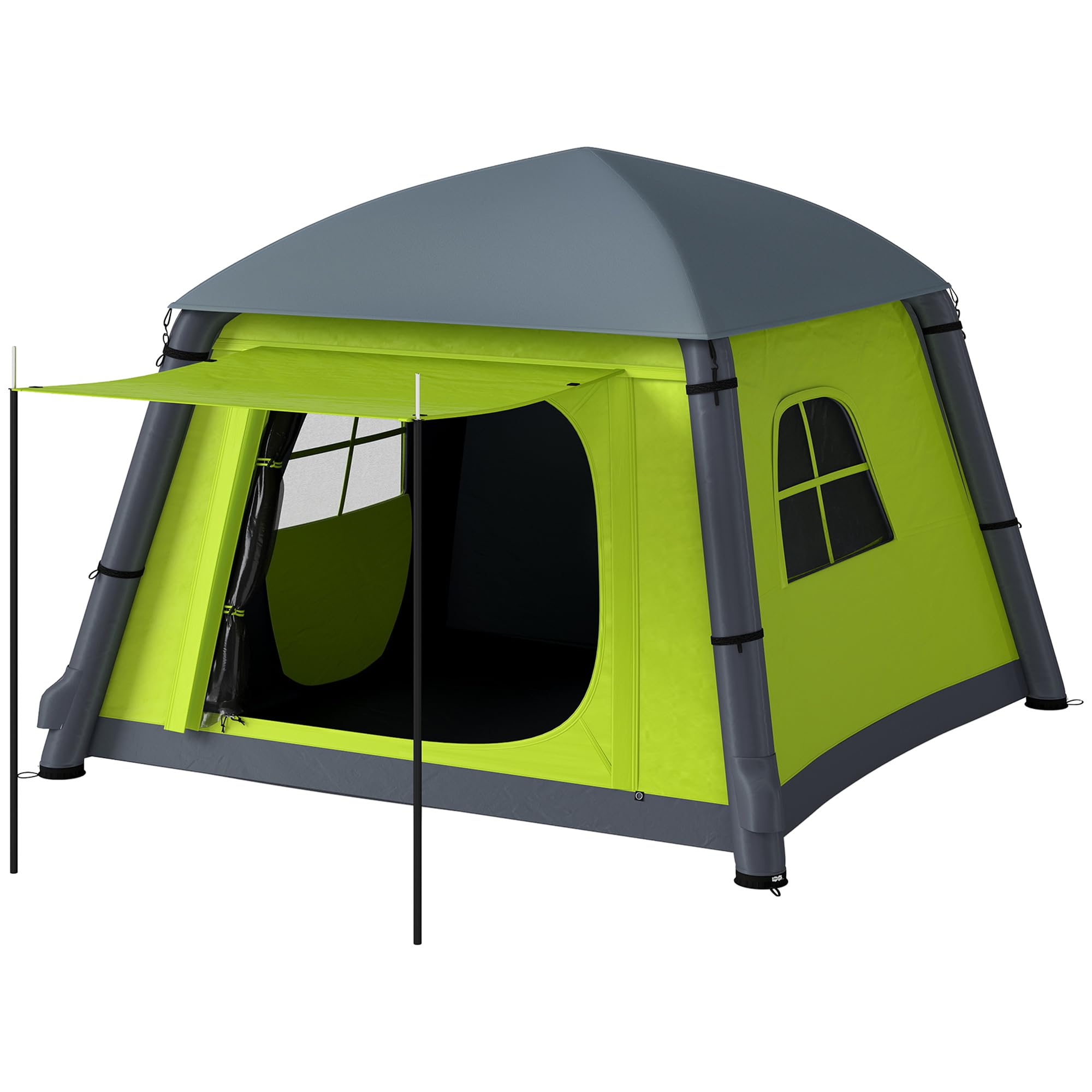 Outsunny Inflatable Camping Tent w/Hand Pump, Easy Setup 1/2 Person Blow Up Tent Waterproof 190T Taffeta w/Mesh Windows, Doors and Carry Bag, Green โ image 1