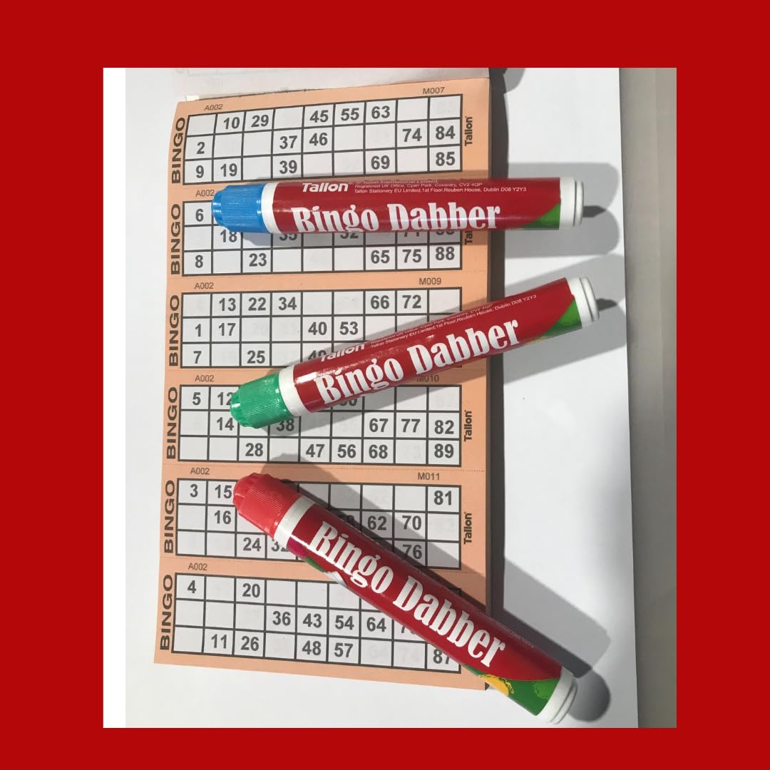 Bingo Dabbers - Confezione da 36 penne per bingo (3 confezioni da 30,5 cm, rosso brillante, blu e verde), anti-gocciolamento, per giochi di bingo con familiari e amici