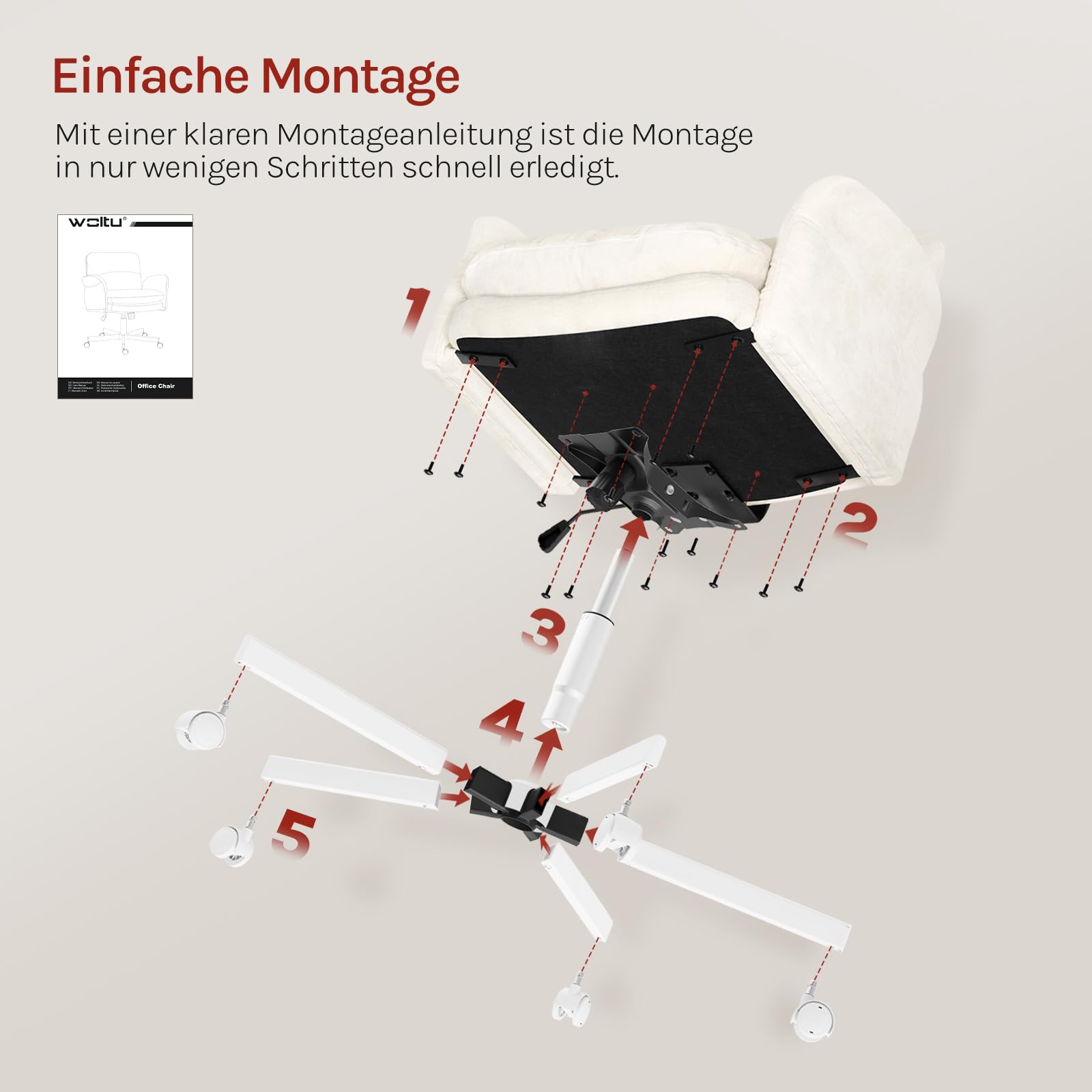 WOLTU Schreibtischstuhl, Schneidersitz Stuhl, Chenille-Drehstuhl, Beige