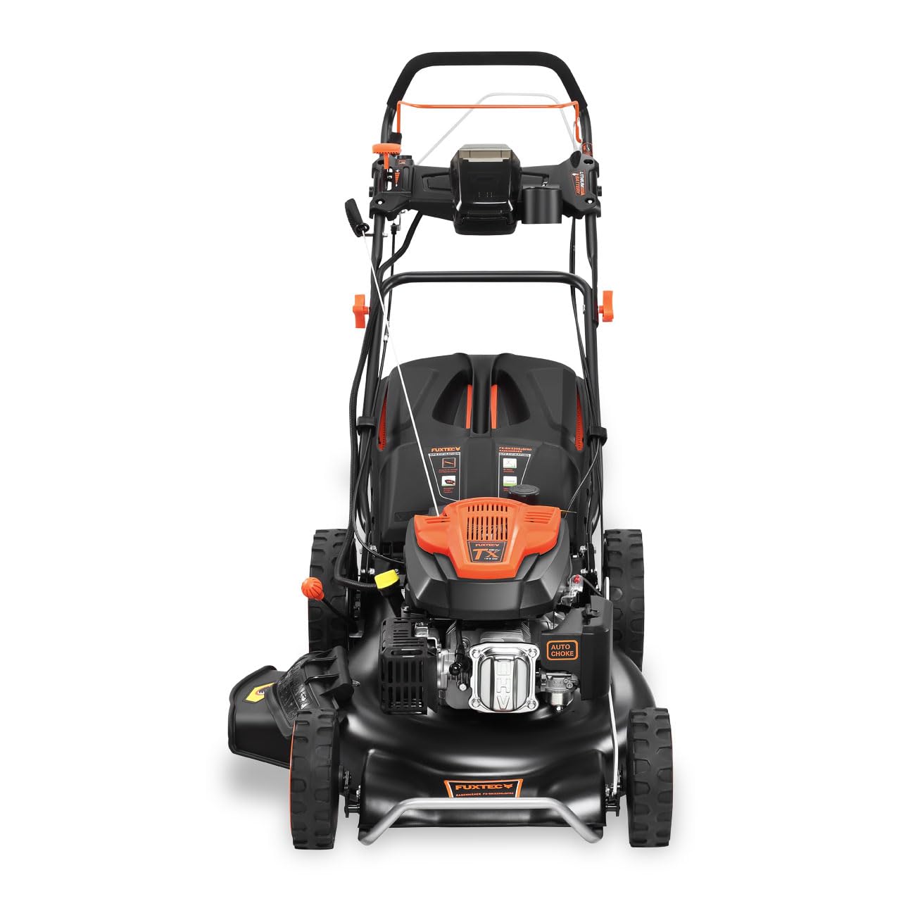 Cortacésped de Gasolina autopropulsada FX-RM5396eSPRO, Arranque Eléctrico, Velocidad Ajustable, Expulsión Lateral, Ancho de Corte 53cm, Mulching, Altura de Corte 25-75mm, Recogedor 70L