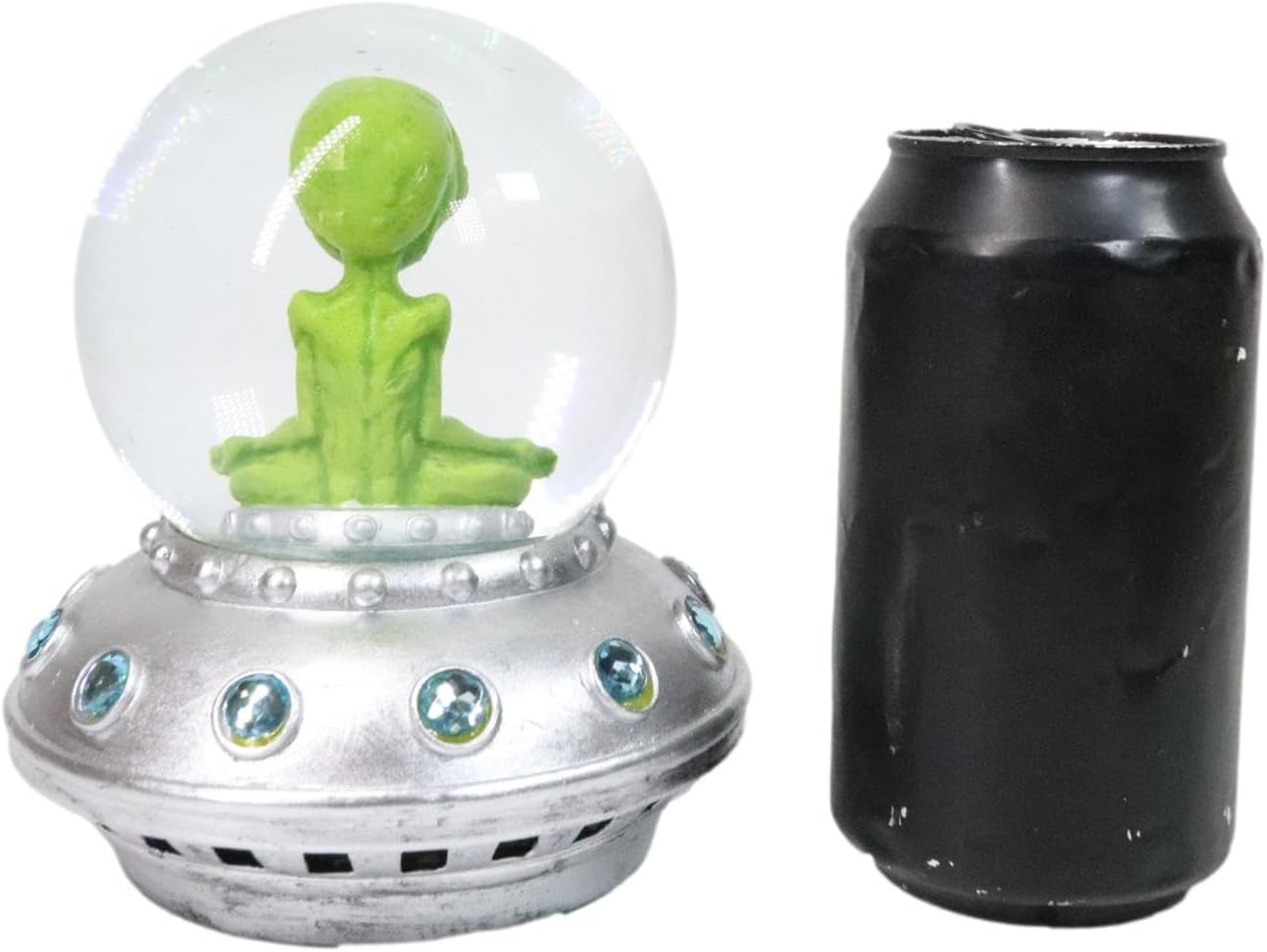 Ebros Gift Area 51 Bizarre Green ET Roswell UFO Alien Sitting On Saucer Spaceship Water Globe 5.5" Tall Extra Terrestrial Halloween Decorative Figurine