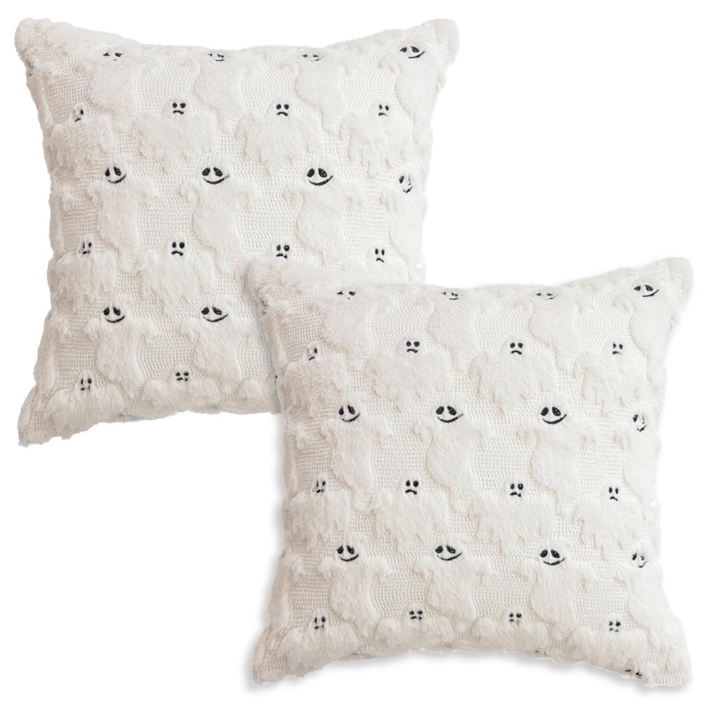 Bdkmms A Pattern Ghost Pillow Covers, 2Pcs 18X18inch Cute Ghosts Pillow Case Soft Plush Throw Cushion Cases For Home Decor