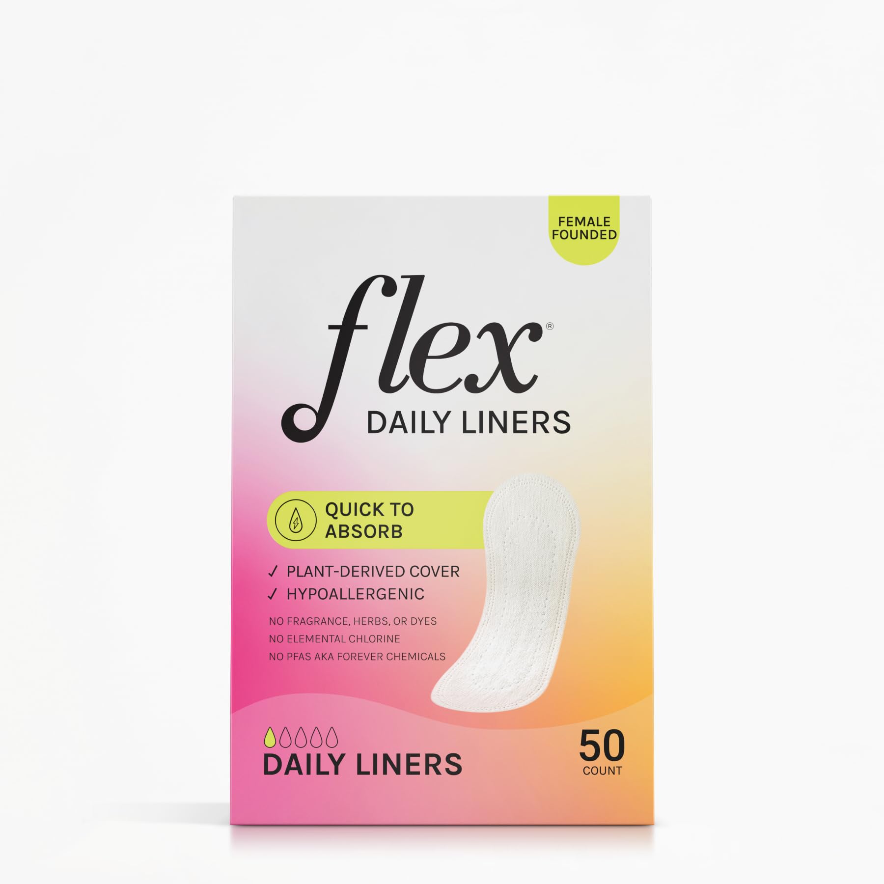 Flex Daily Liners 50 Count Ultra Thin Daily Pantyliners Fragrance-Free Feminine Care Liners Absorbent Comfortable Unscented