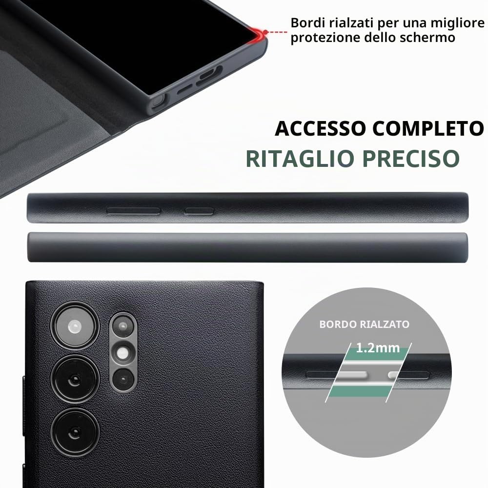 Smart S23 Ultra Custodia in vera pelle per Samsung Galaxy S23 Ultra Light Phone Cover con Luxury Business Smart View Case per S23 Ultra (solo per S23 Ultra Nero)