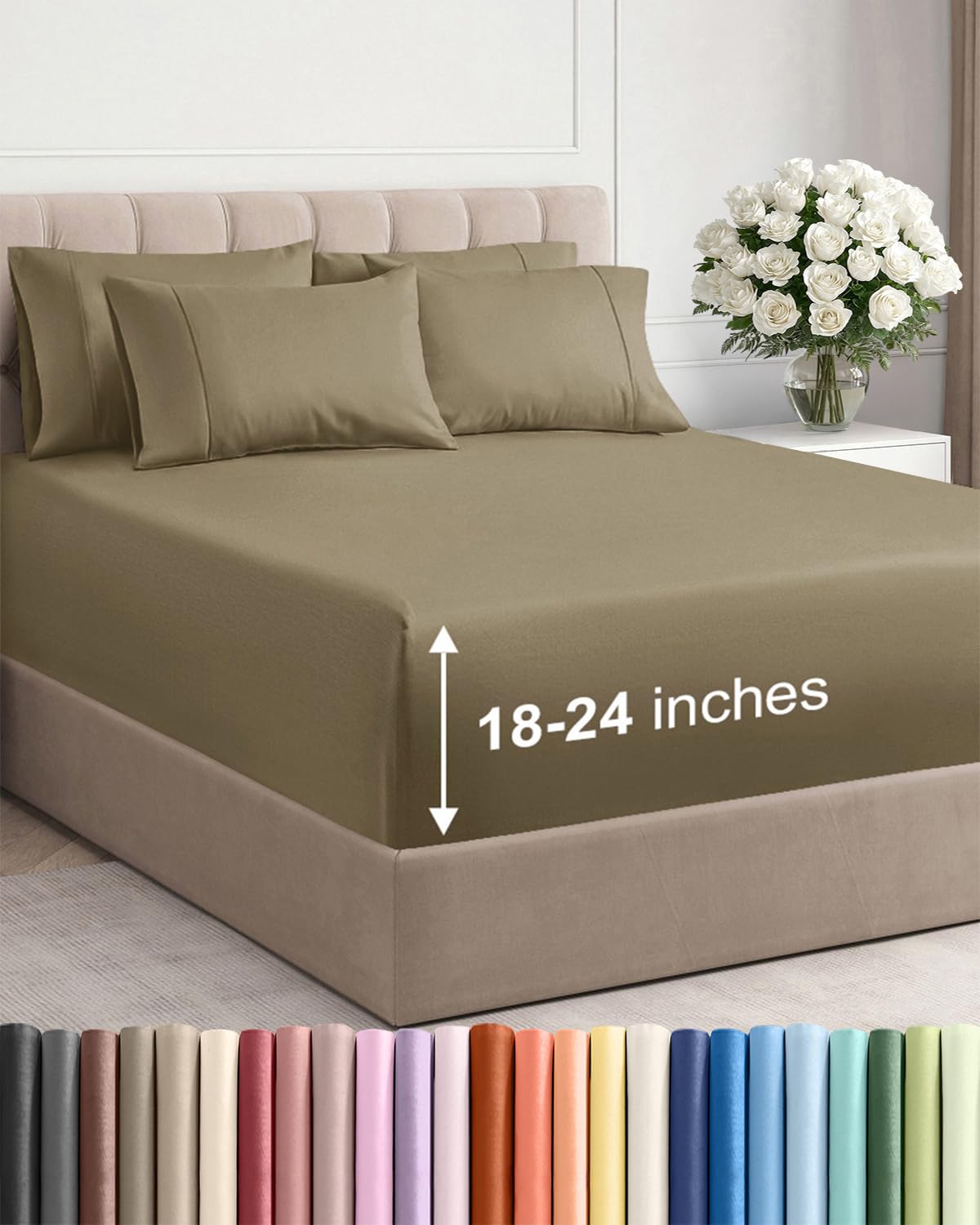 CGK Extra Deep Full Sheet Set - 6pc Cooling Sheets - Khaki