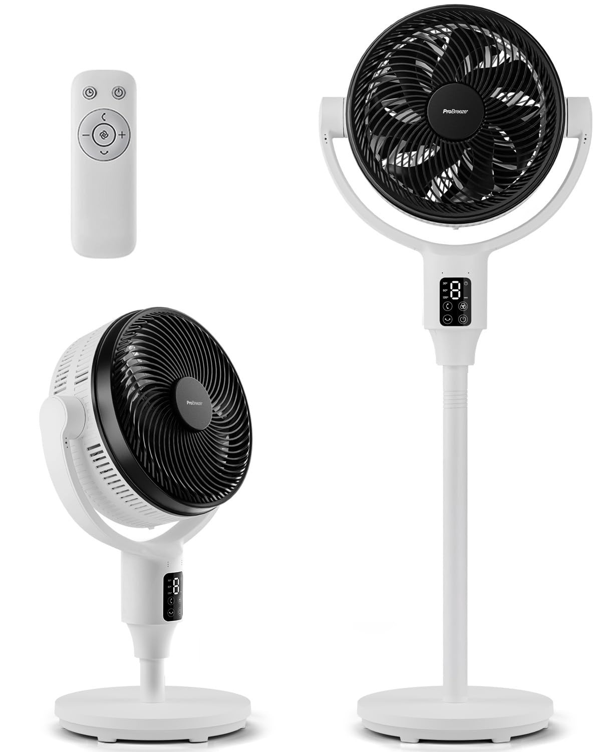 Pro Breeze AirFlo Plus Standventilator 111 cm 75% stärkerer Luftstrom 5 Doppelrotor-Blätter leise 29 dB 2-in-1 Stand- & Tischventilator 85°+135° Vortex-Oszillation Fernbedienung