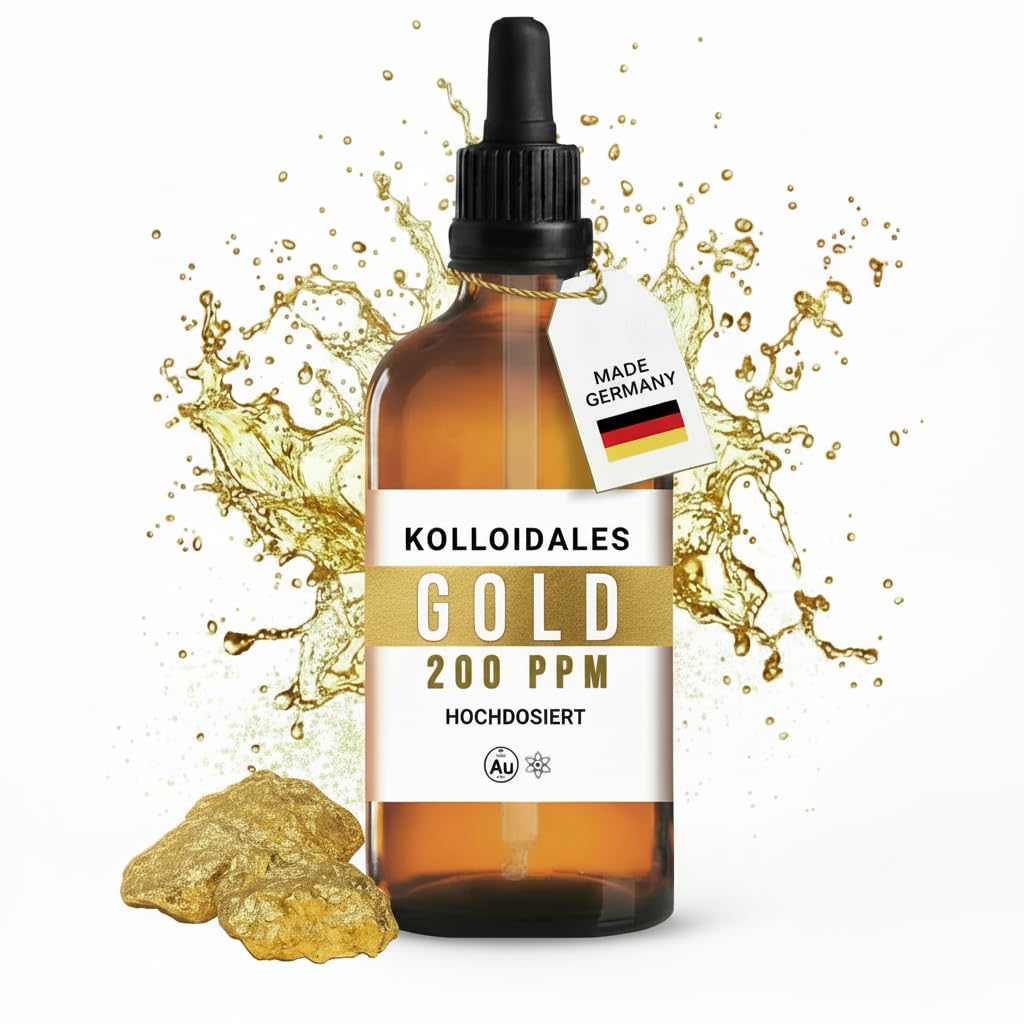 Oro coloidal de 200 ppm (100 ml) – Dispersión premium en vidrio marrón farmacéutico con pipeta de precisión – Tecnología de partículas finas, materiales certificados – Manna Colloidal Gold