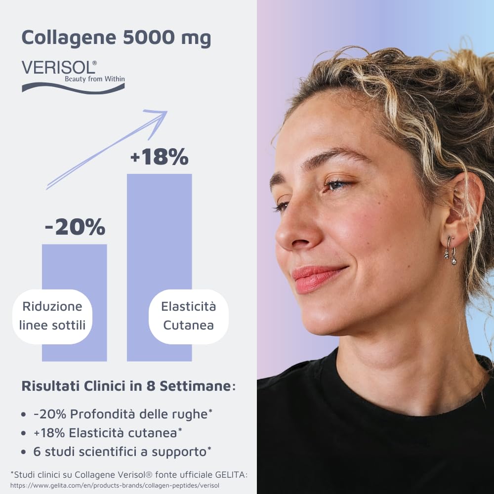 Neagem Collagene in polvere in bustina, 30 dosi con 5g di Collagene Verisol®, 240mg di Acido Ialuronico, Vitamina C, Zinco, Biotina, Selenio, Coenzima Q10, anti-age per pelle, unghie e capelli