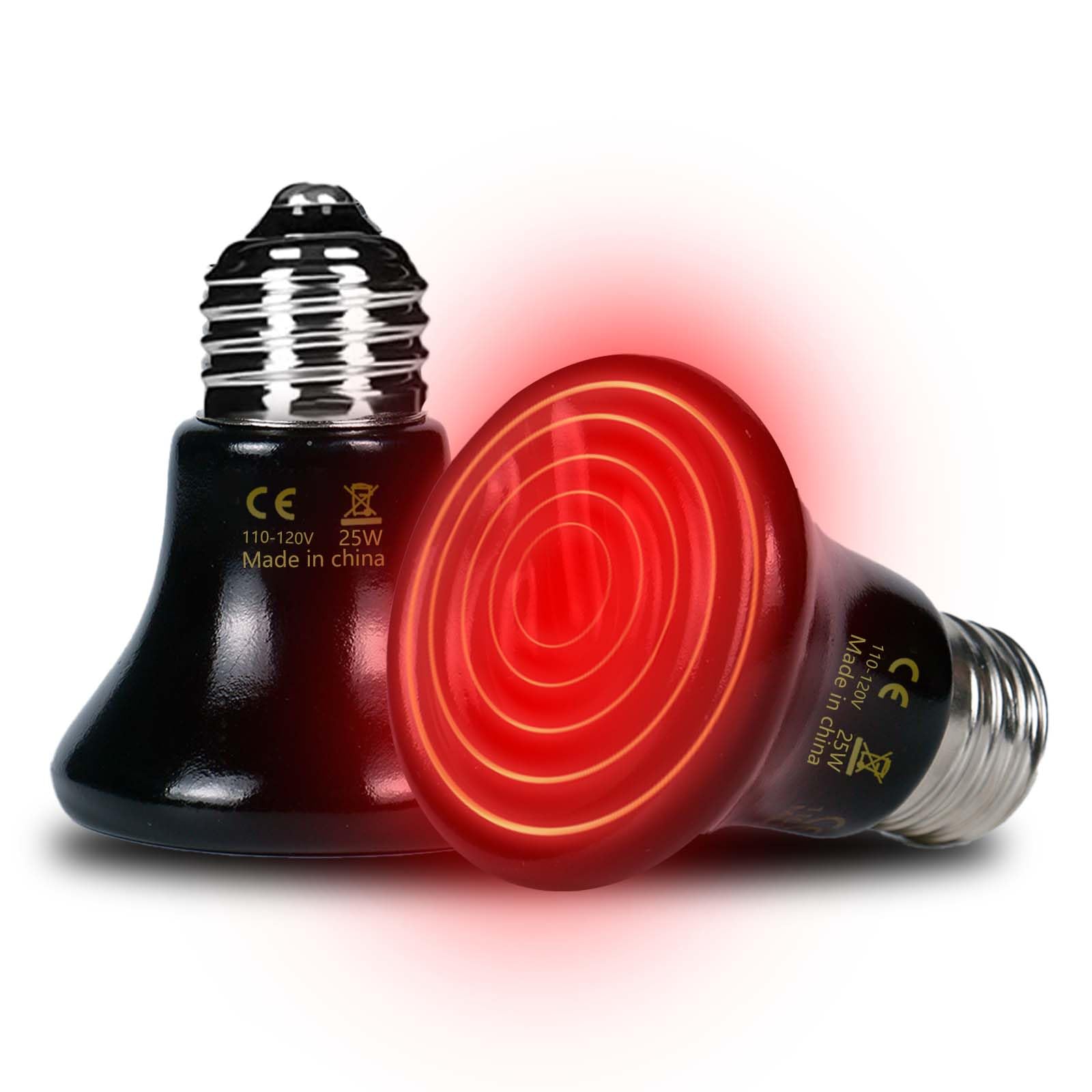 PTSCBS 25W Reptile Heat Lamp(2-Pack) Ceramic Heat Emitter- Non-Light Emitting, 24/7 Safe Heating for Terrariums, Brooders & Incubators-Turtle Lizard Bearded Dragon Snake Small Pets E26