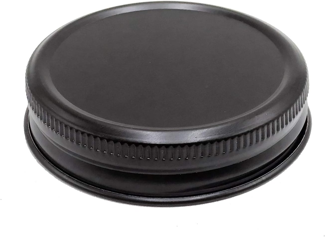 Black Rust Proof and Air Tight Aluminum One Piece Storage Lid with Silicone Sealing Linear Plastisol for Regular Mouth Transform Mason Ball Canning Jars (6 Pack, Regular Mouth)