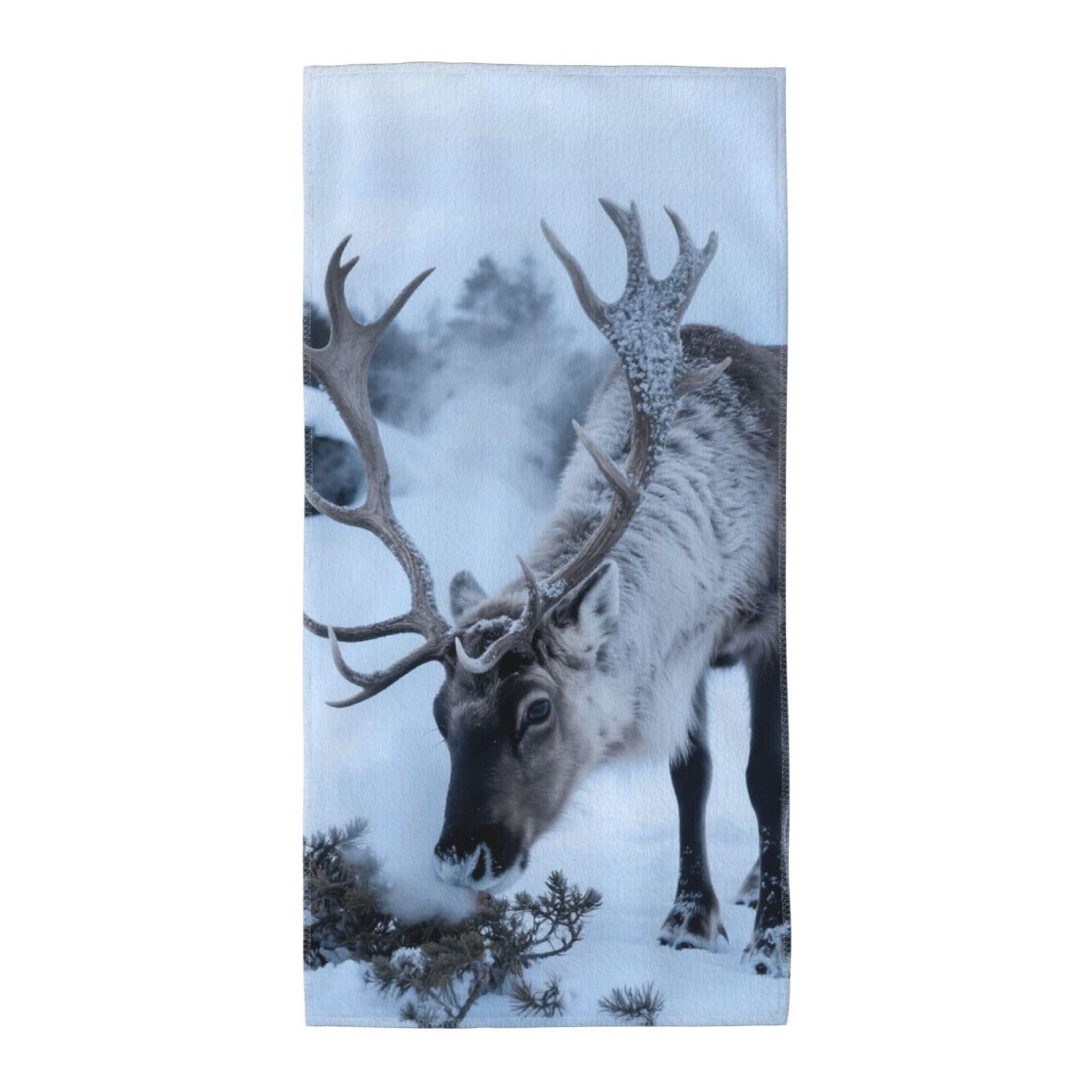 FekiLoot Absorbent Hand Towels 12"X24" Decorative Bathroom Towel Soft Microfiber Face Towel Male Red Deer Dish Kitchen Towels for Bathroom Kitchen Hotel Spa Bath Towels