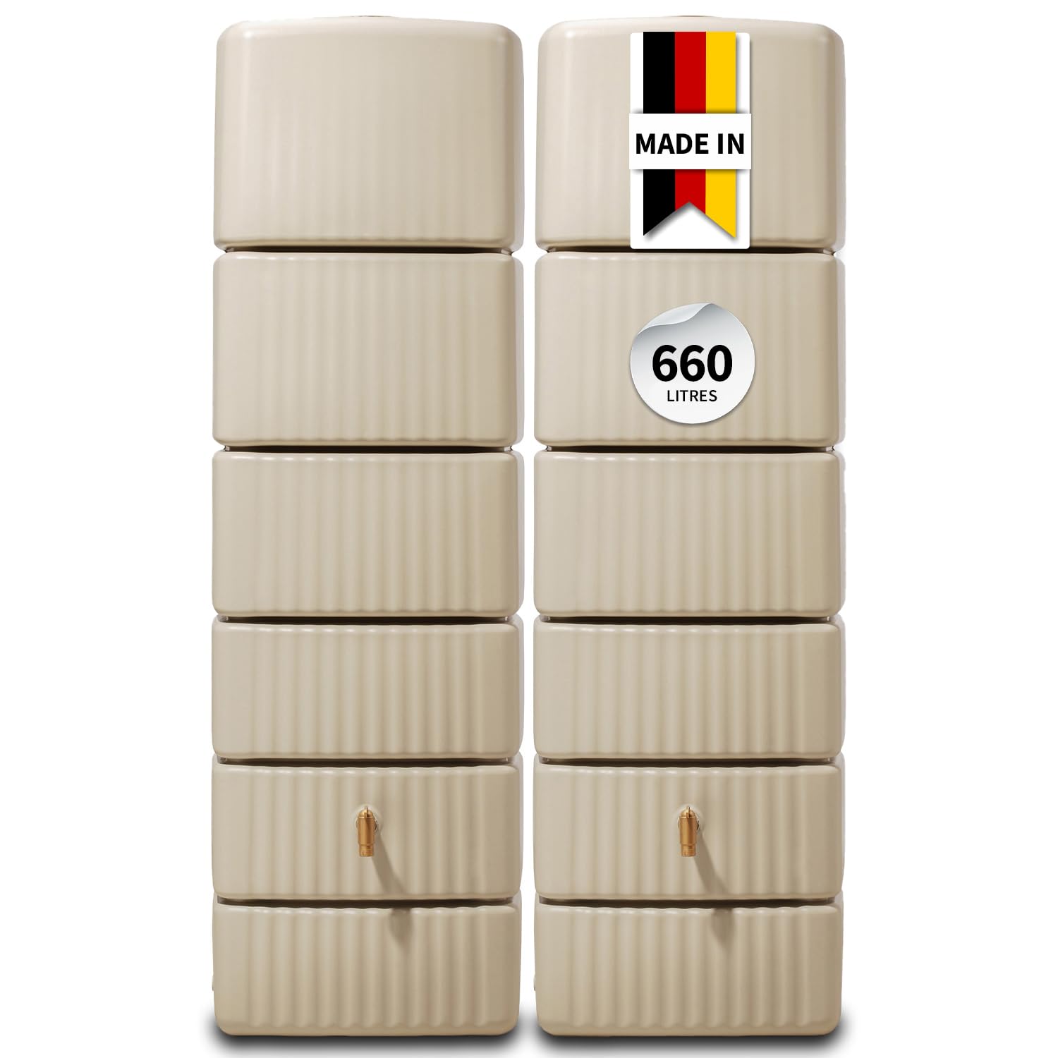 4rain Slim Kit Recuperateur d Eau de Pluie 660L Sable Beige | 2X Réservoir d’Eau de Pluie Slim 330L avec Connecteur, Récupérateur Mural Robuste pour Jardin et Terrasse