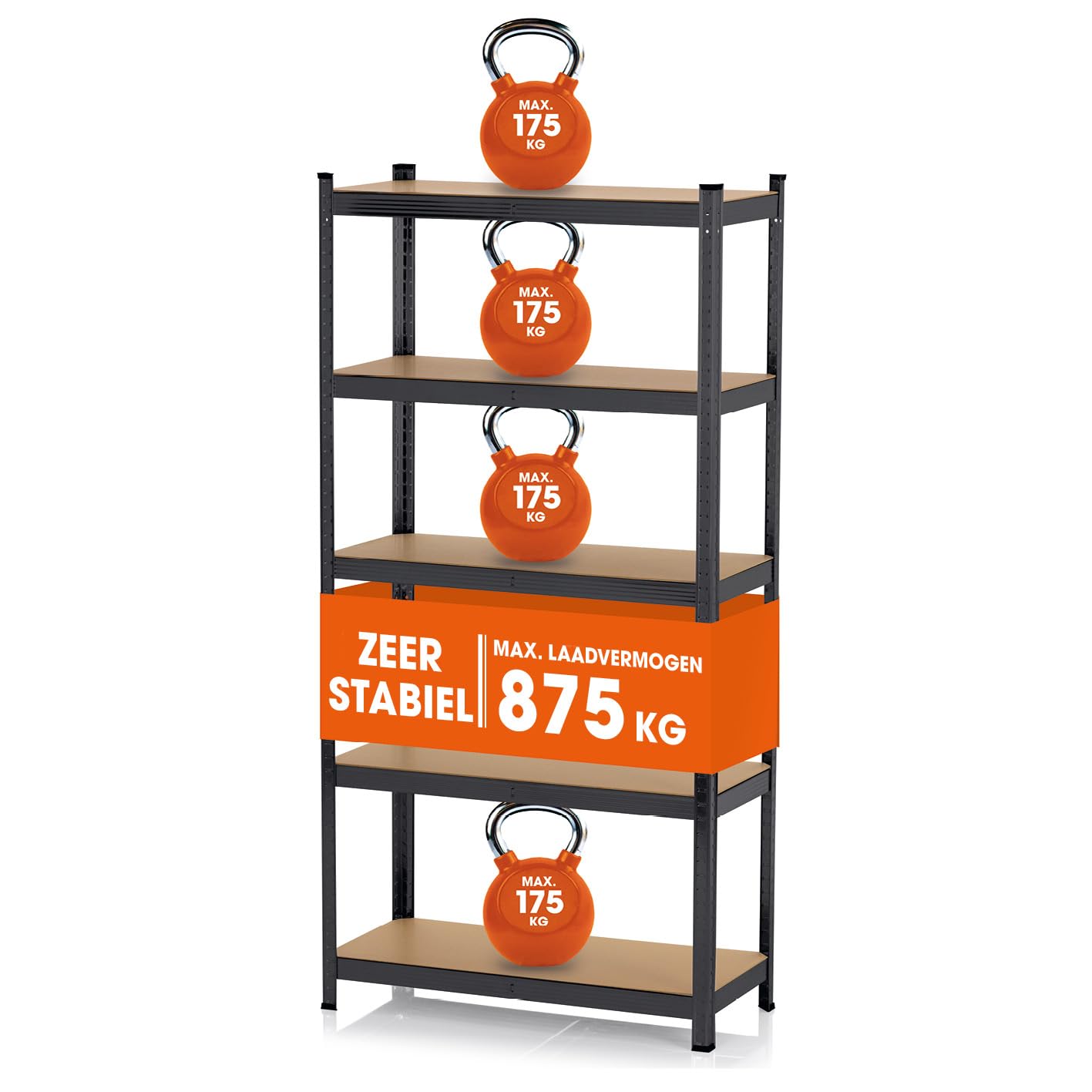 EASYmaxx Metalen Opbergrekken gecertificeerde beveiliging 180x90x40 cm | Draagvermogen 875 kg, 175 kg per niveau | Plank en werkbank | Kelderrekken met 5 verstelbare planken | Garage, Werkplaats