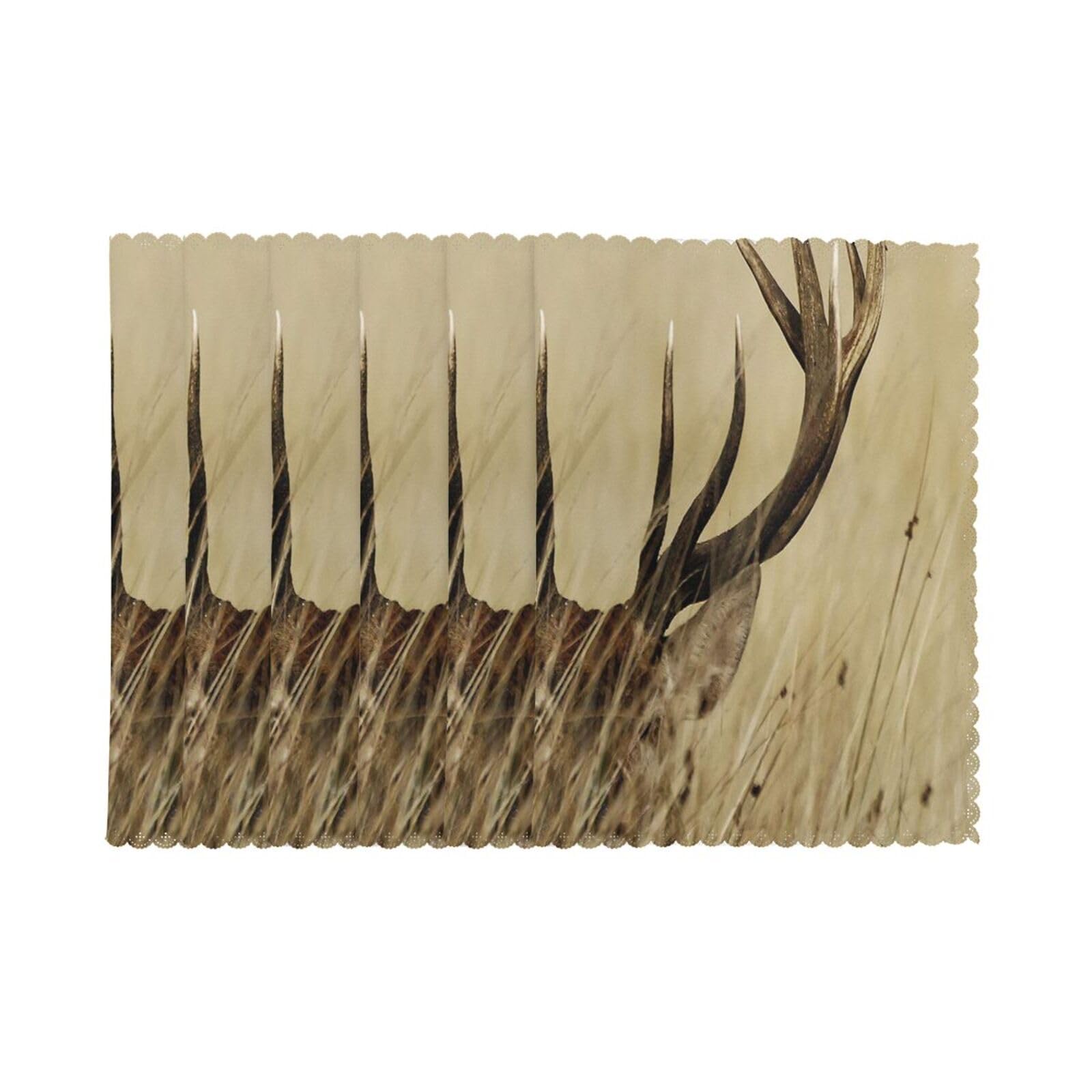 6 PCS Heat Resistant Placemat 45x30 CM, Whitetail Deer Fawn in Wilderness Stag Printed Non-Slip Place Mats for Kitchen Dining Table Indoor Outdoor