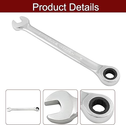 Vista 35 de Llave combinada de trinquete de 0.433 in, llave de trinquete métrica de 72 dientes SAE 12 puntos de trinquete de caja terminada herramientas