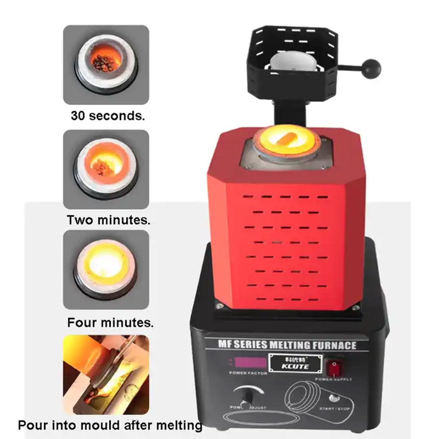 Horno De Fusión De Oro Eléctrico, Horno De Fundición De 5000 W, Máquina De Horno De Fusión Digital De 1600 ℃ /2912 ℉, Kit De Fundición De Metal Con Crisol De Grafito, Tiempo De Fundición 3-5 Minutos