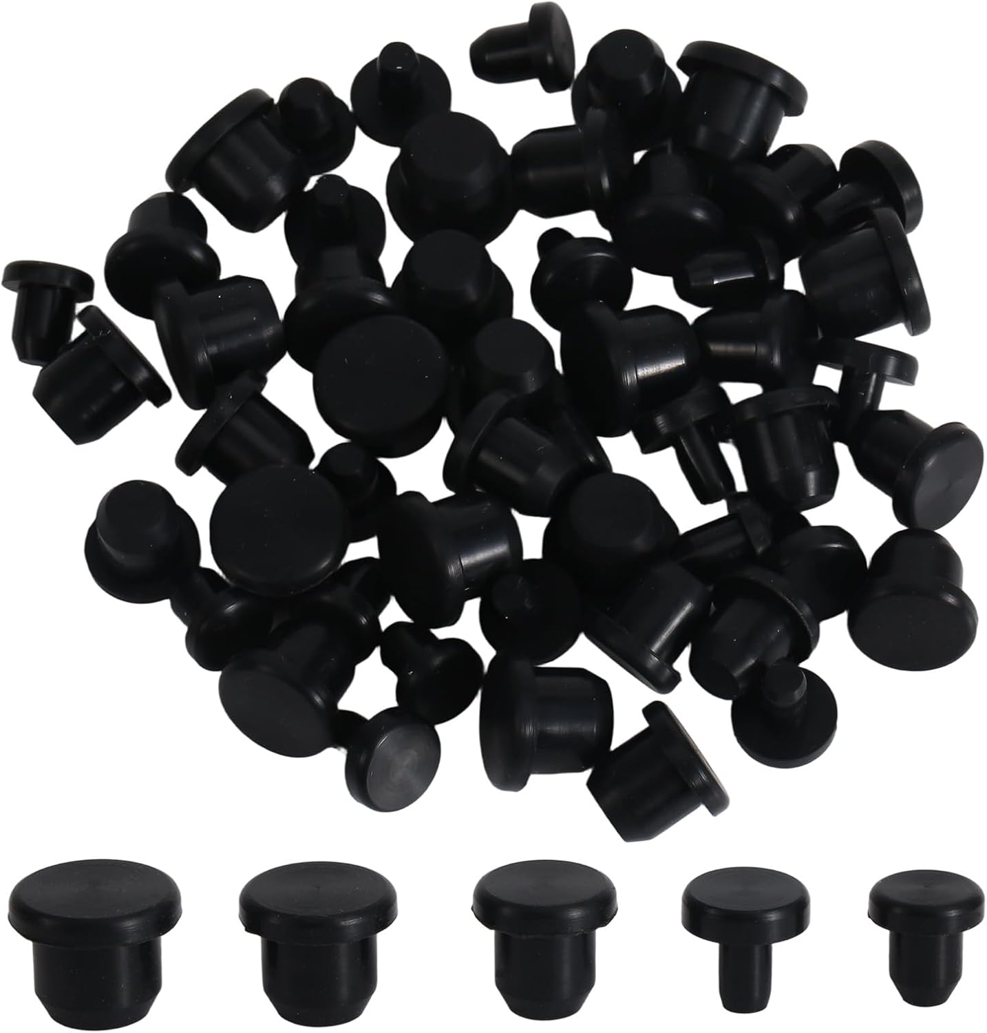 50pcs Silicone Stopper Plugs, 5 Sizes Soft Rubber T-Shaped Hole Plugs Waterproof Sealing Covers for Round Holes 4mm-9.5mm Inner Diameter Test Tubes and Bottles
