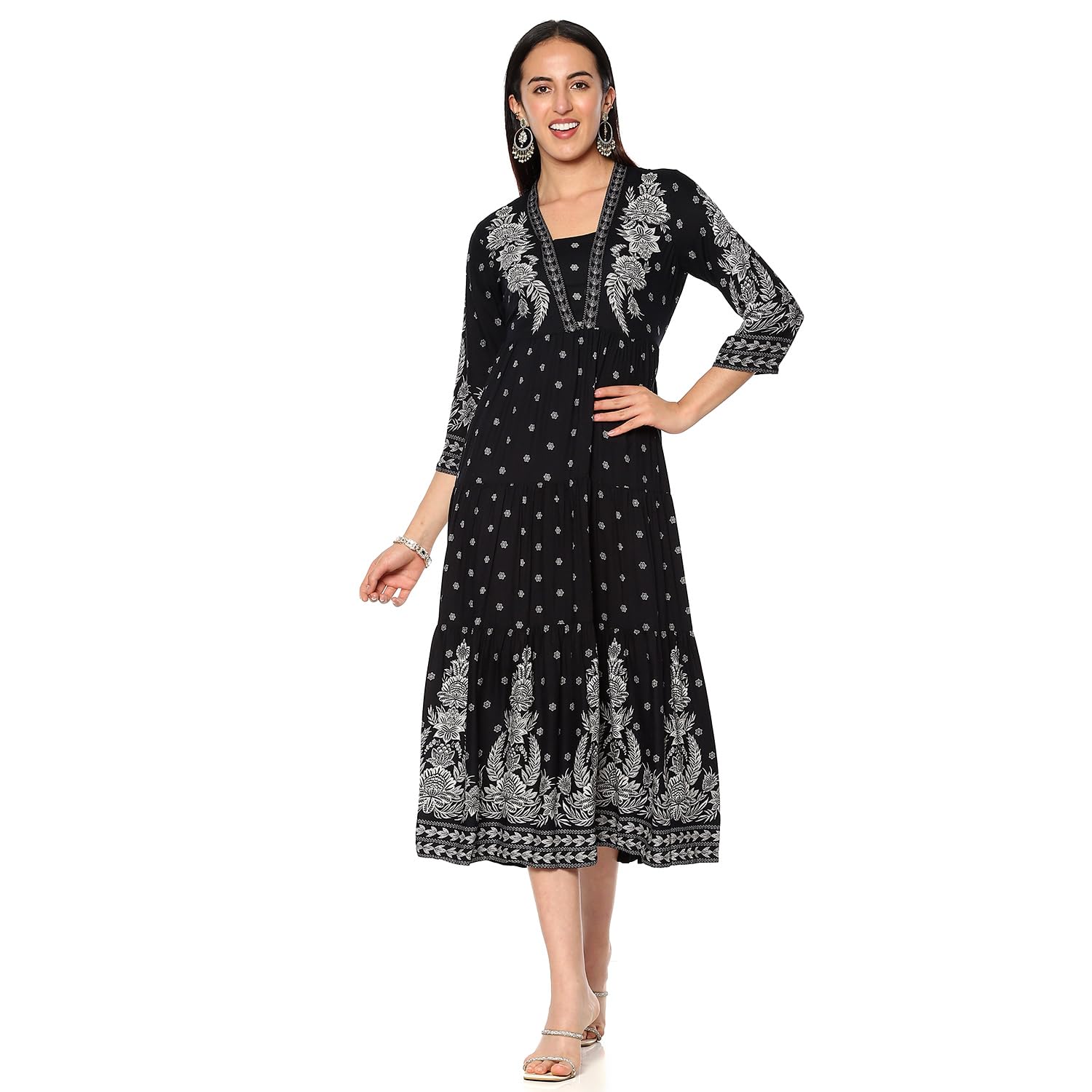 Rangriti Women's Rayon Ankle Length Dress in neutral