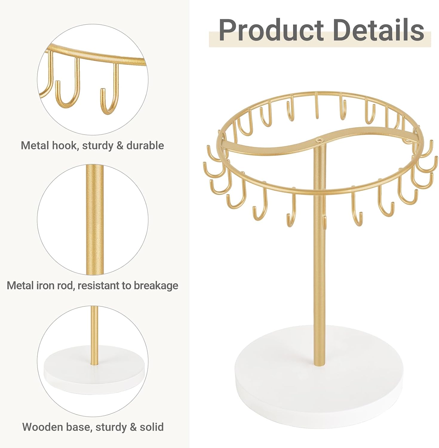 Dahey Keychain Display Stand for Vendor, Metal Bracelet Holder Organizer Hand Sanitizer Keychain Display with 22 Hooks Storage Keychains Bracelet for Study Desk Entryway Decor, Gold