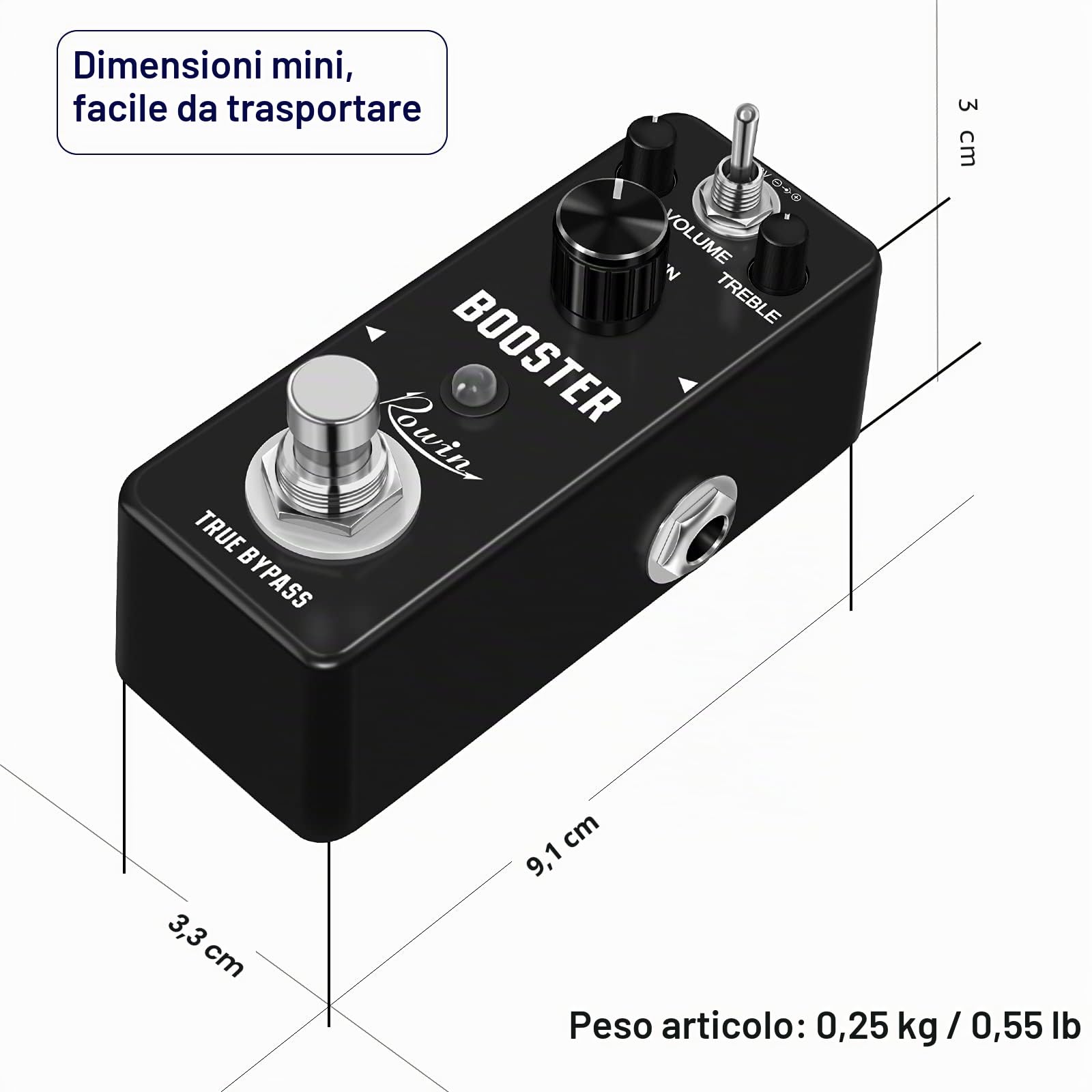 Rowin Booster LEF-318 - Pedale con un ricco suono distorto, True Bypass