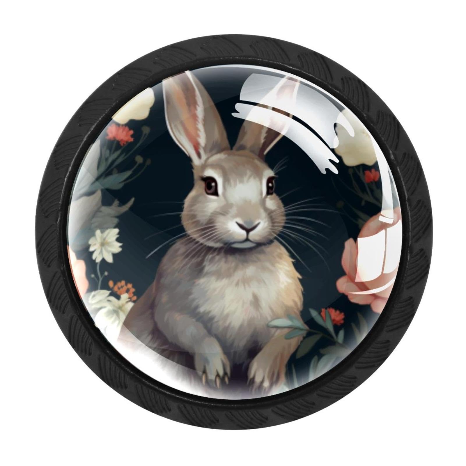 CHENZZZZ 4 Pack Round Cabinet Knobs for Kitchen Bathroom Closet Dresser Cabinets, Rabbit Bunny
