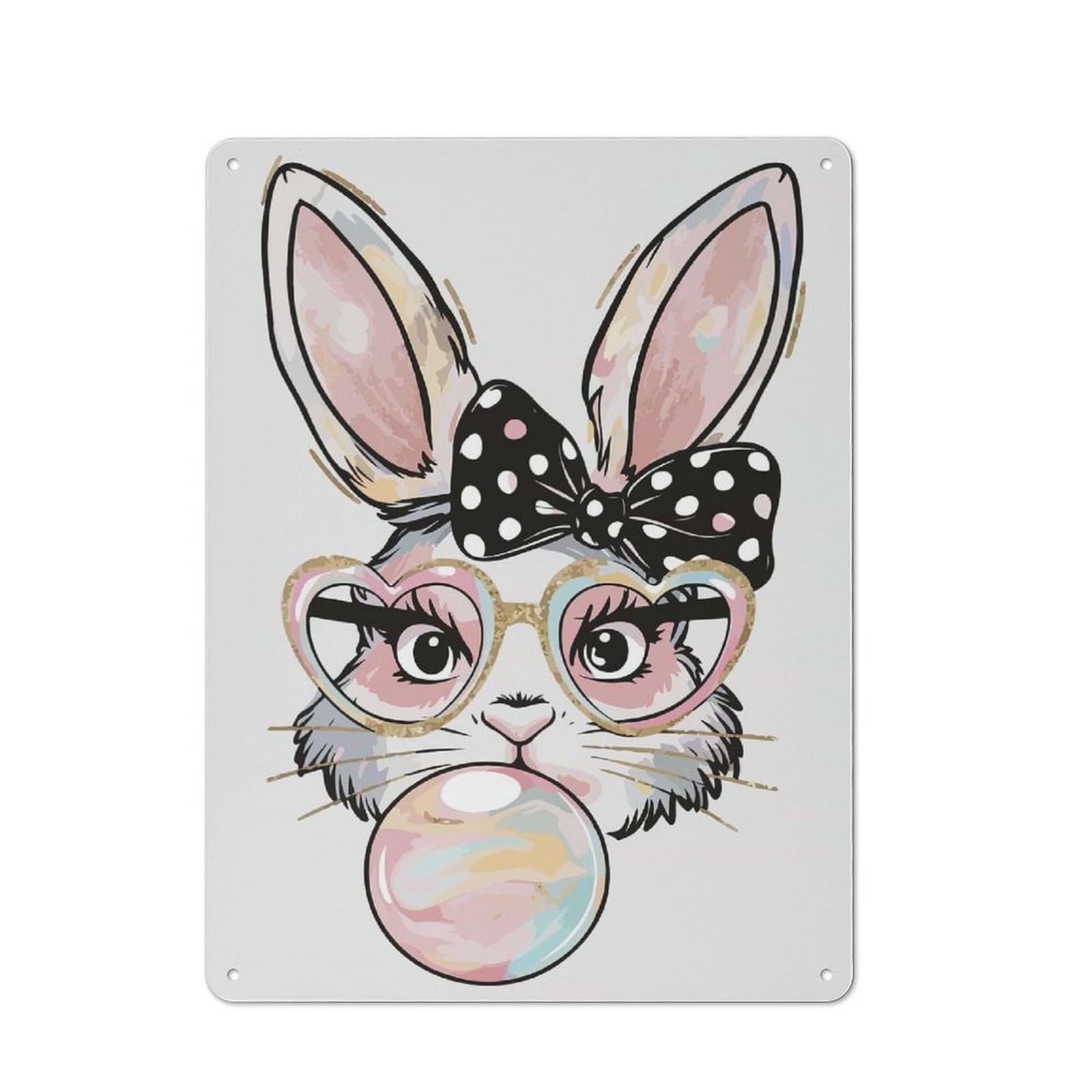 Junmoney Cute Bunny With Bubblegum Classic Tin Wall Sign 40X30cm, Diner Style Decor For Coffee Bar, Kitchen, Bistro Or Tea Corner