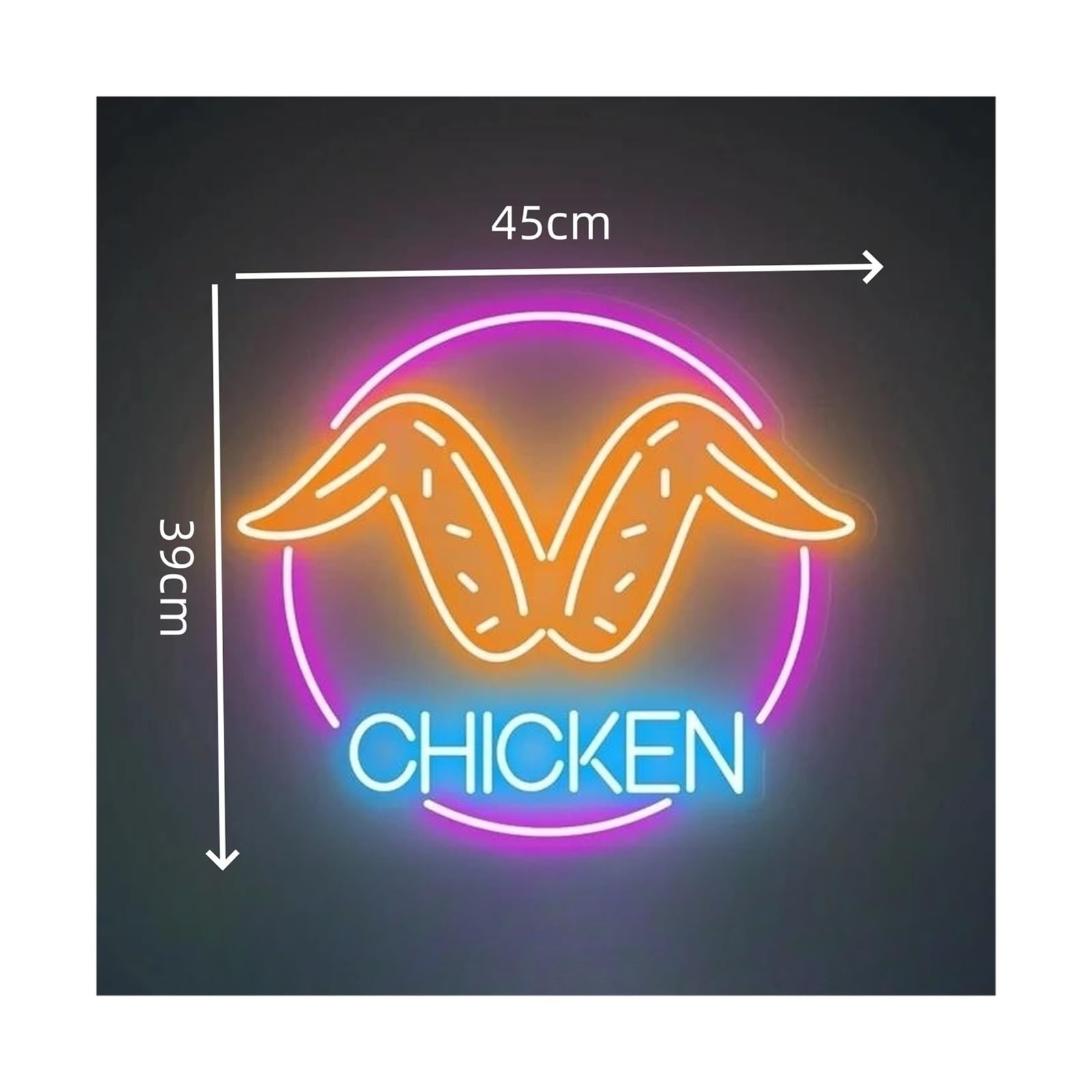 Insegna al Neon Ali Di Pollo Fritte, Insegna Al Neon, Lampade A Per Modelli Di Cibo, Decorazioni Per Feste Di Famiglia, Ristorante, Cucina,45x39cm(E)