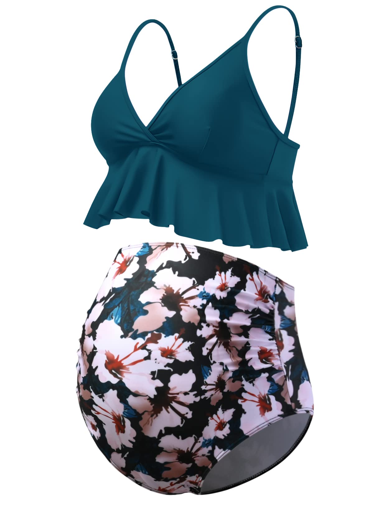 BhomeMaternity Bikini Set Two Pieces Pregnancy Swimsuit Bathing Suits High Waisted Ruffle Summer Swimwear