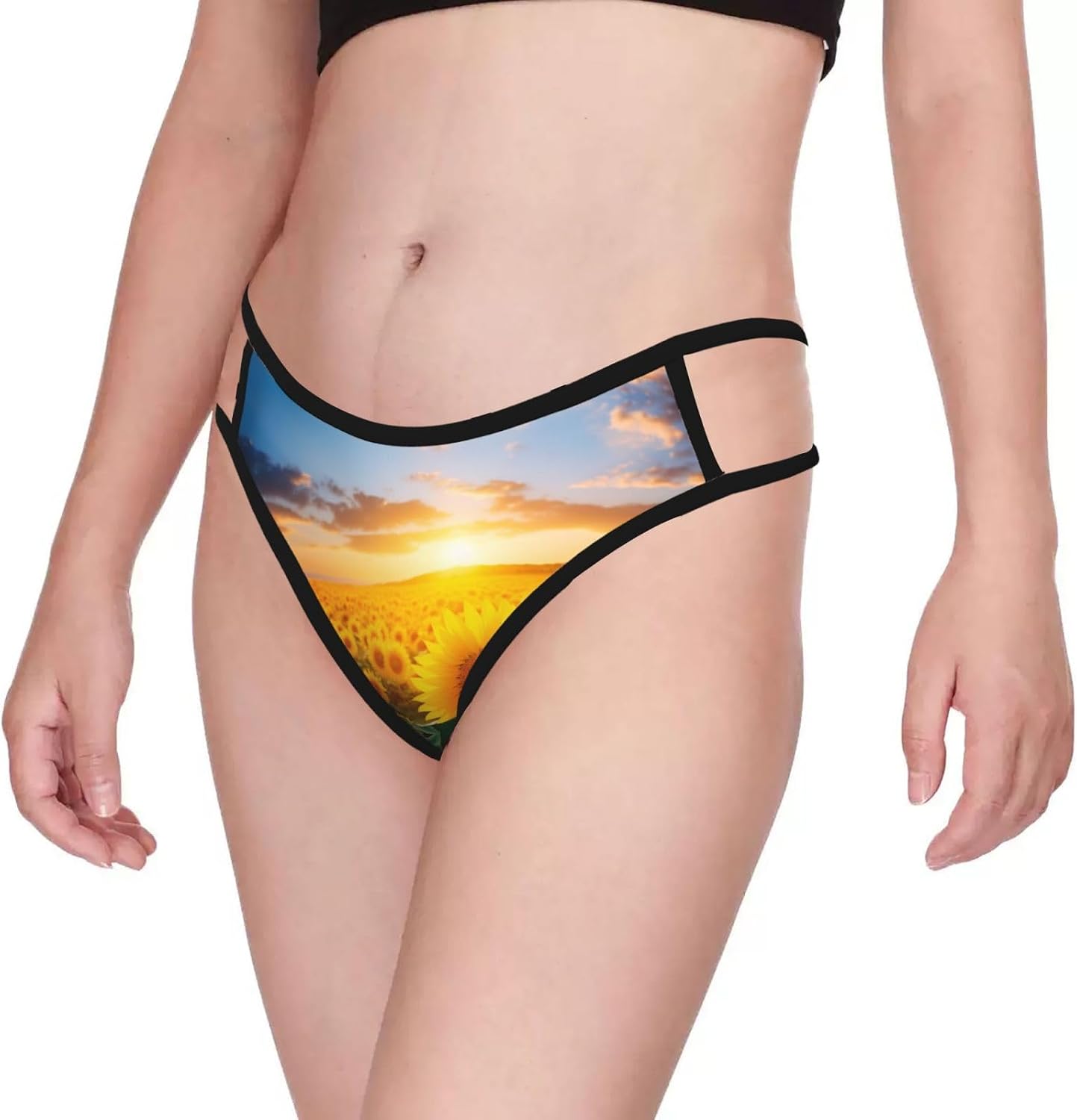 Yellow Sunflowers3 Print Sexy Underwear G String Thongs For Women Low Rise No Show Workout Panties For Sports And Yoga