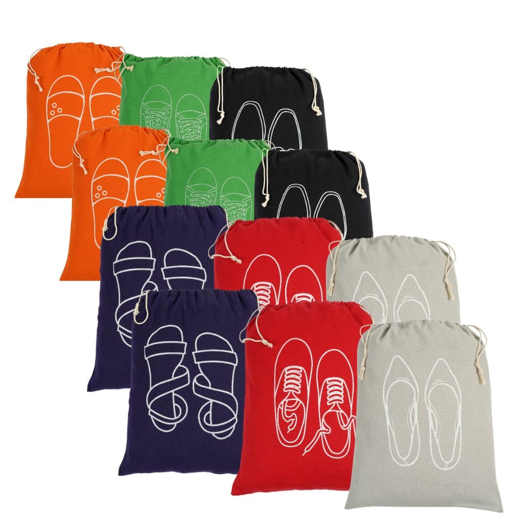 IVILLAGE Premium Reusable and Washable 100% Pure Cotton Fabric Shoe Covers/Bags with Drawstring Closure|Handcrafted Doodle Collection|Ideal for Travel, Home and Storage|Pack of 12|Multicolor|Unisex