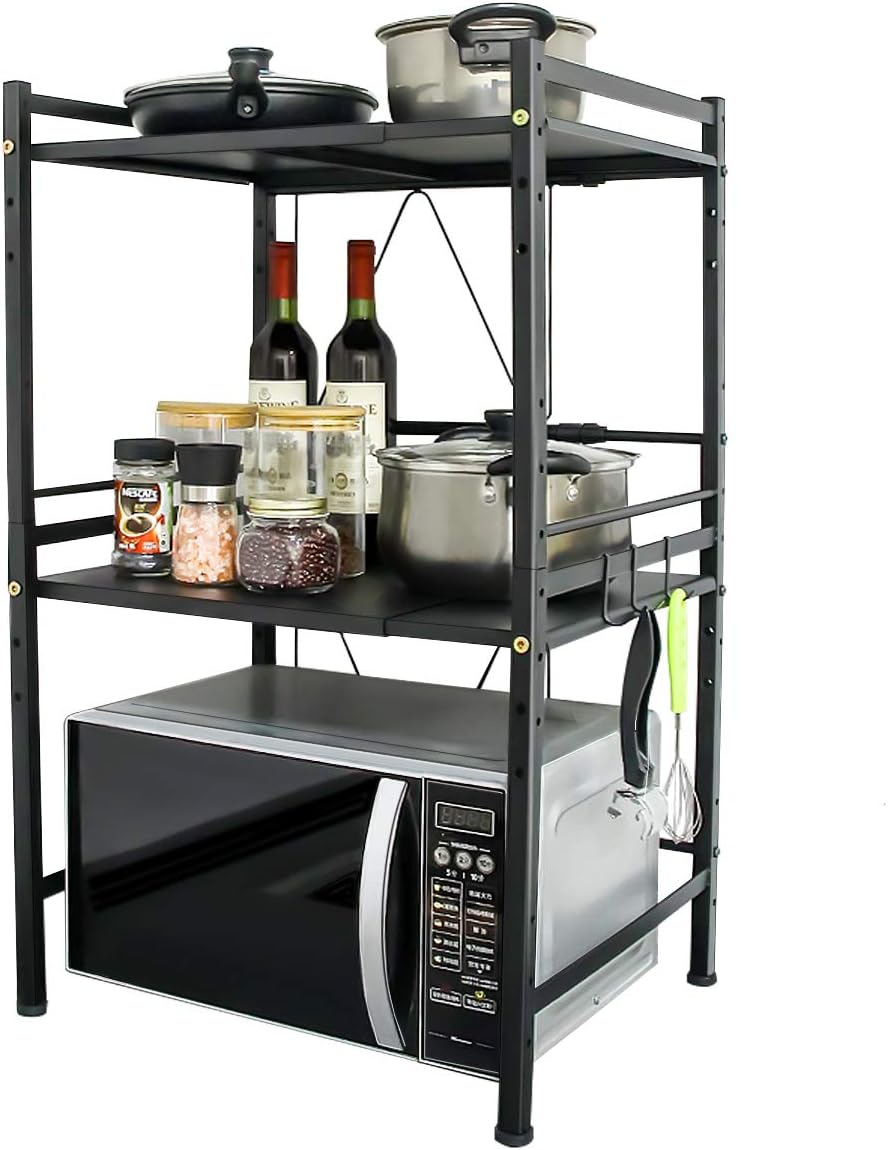 Duwee 3 Tier Microwave Shelf Rack,Metal Microwave Shelf Stand Expandable,Heavy Duty Microwave