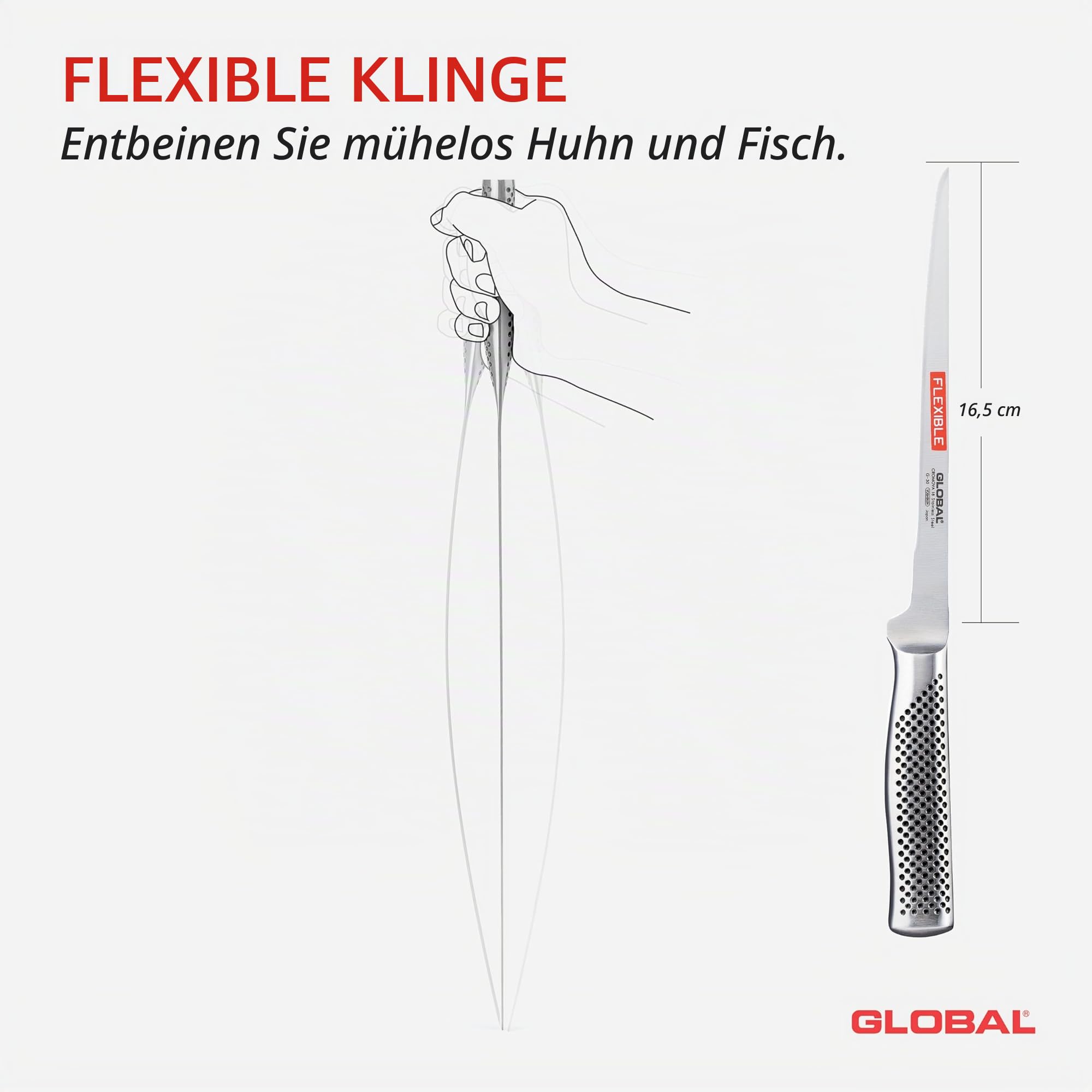 GLOBAL G-21 Ausbeinmesser flexibel – 16 cm – japanisches Profi-Ausbeinmesser aus Cromova 18 Edelstahl