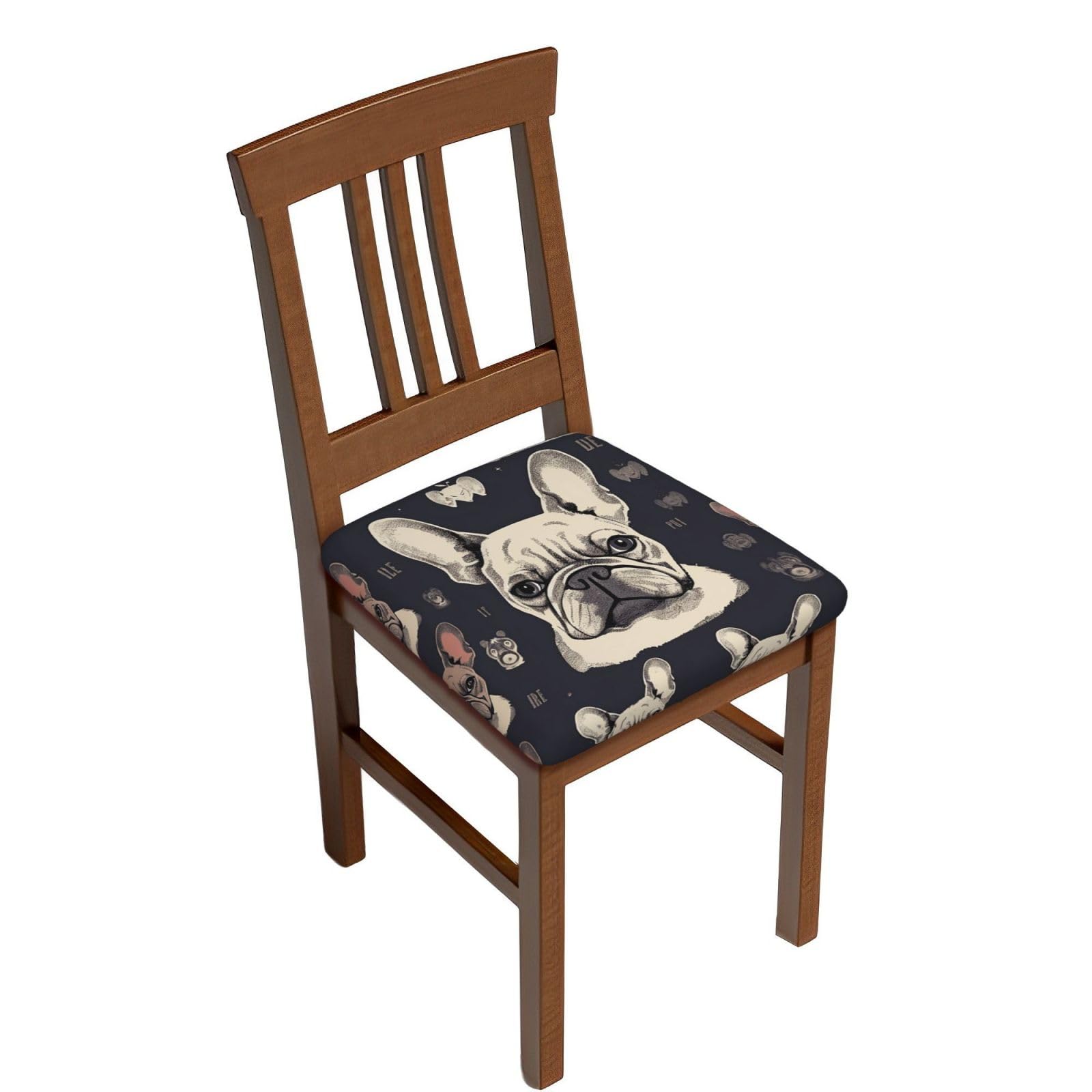 Fodpand Six Piece I Love French Bulldog Square Stool Covers Stretch Removable Square Bar Stool Seat Covers Washable Dustproof Stool Cushion Slipcover Soft Milk Silk Bar Chair Covers With Band