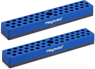 Mayouko 1/4" Magnetic Hex Bit Holder Rack Organizer, 43 Holes, 1/4-Inch Drill Bit Holder, Blue, 2 Racks, Magnetic Bit Holder with Magnet Base for Screwdriver Bits