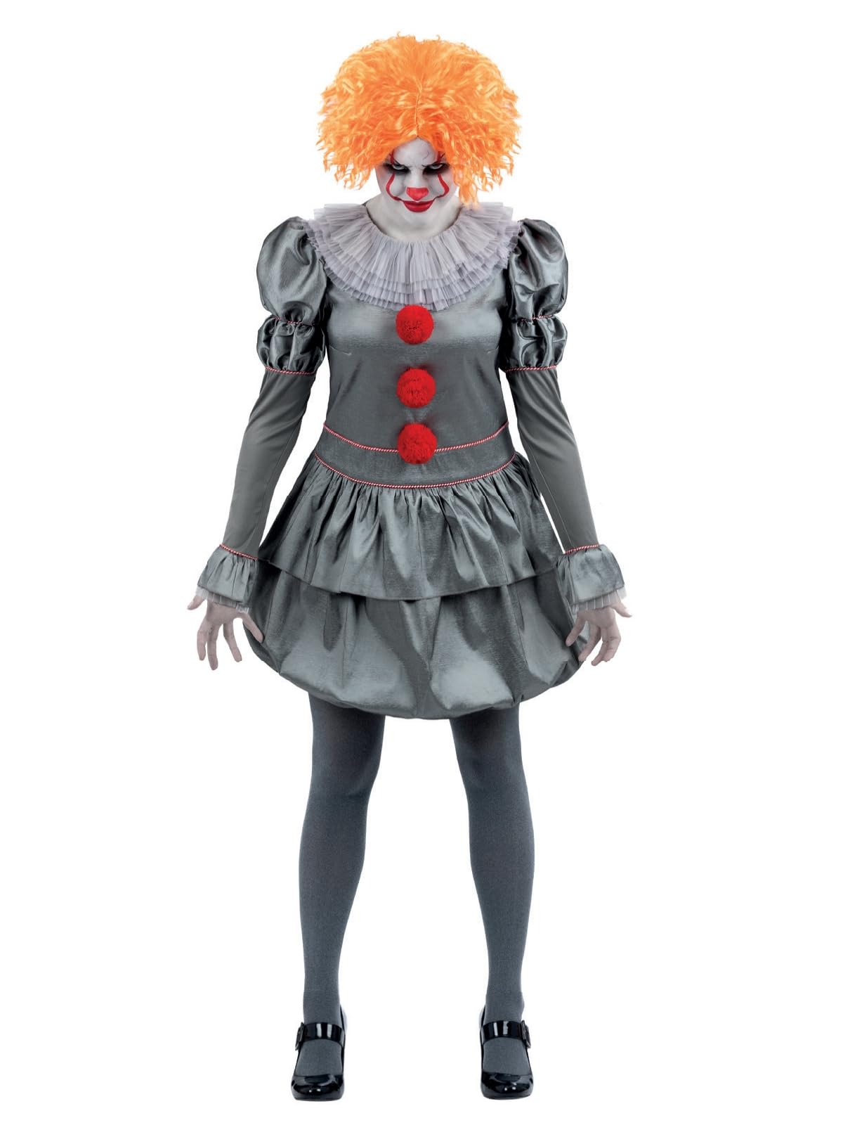 Smiffys IT Chapter Two Pennywise Costume for Adults, Dress with Neck Ruffle and Tights, Grey, Officially Licensed, Ideal for Halloween, Stag and Hen Nights, and Playful Fancy Dress