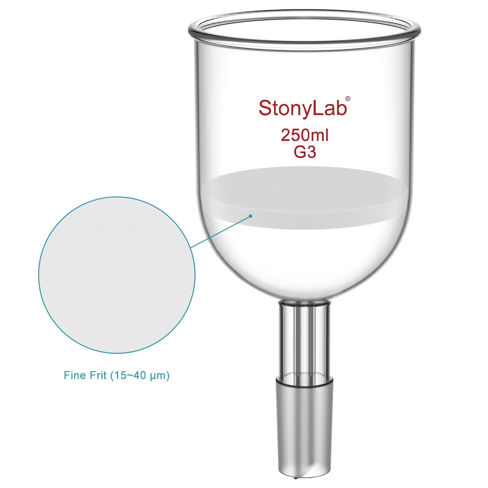 stonyLab Embudo de Filtración Buchner, de Vidrio Borosilicato, con Disco de Filtro Fino (G3) Y Junta Estándar Inferior 24/40, 250 ml